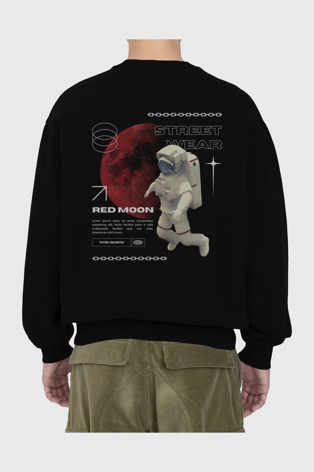 Red Moon Streetwear Arka Baskılı Oversize Sweatshirt Erkek Kadın Unisex