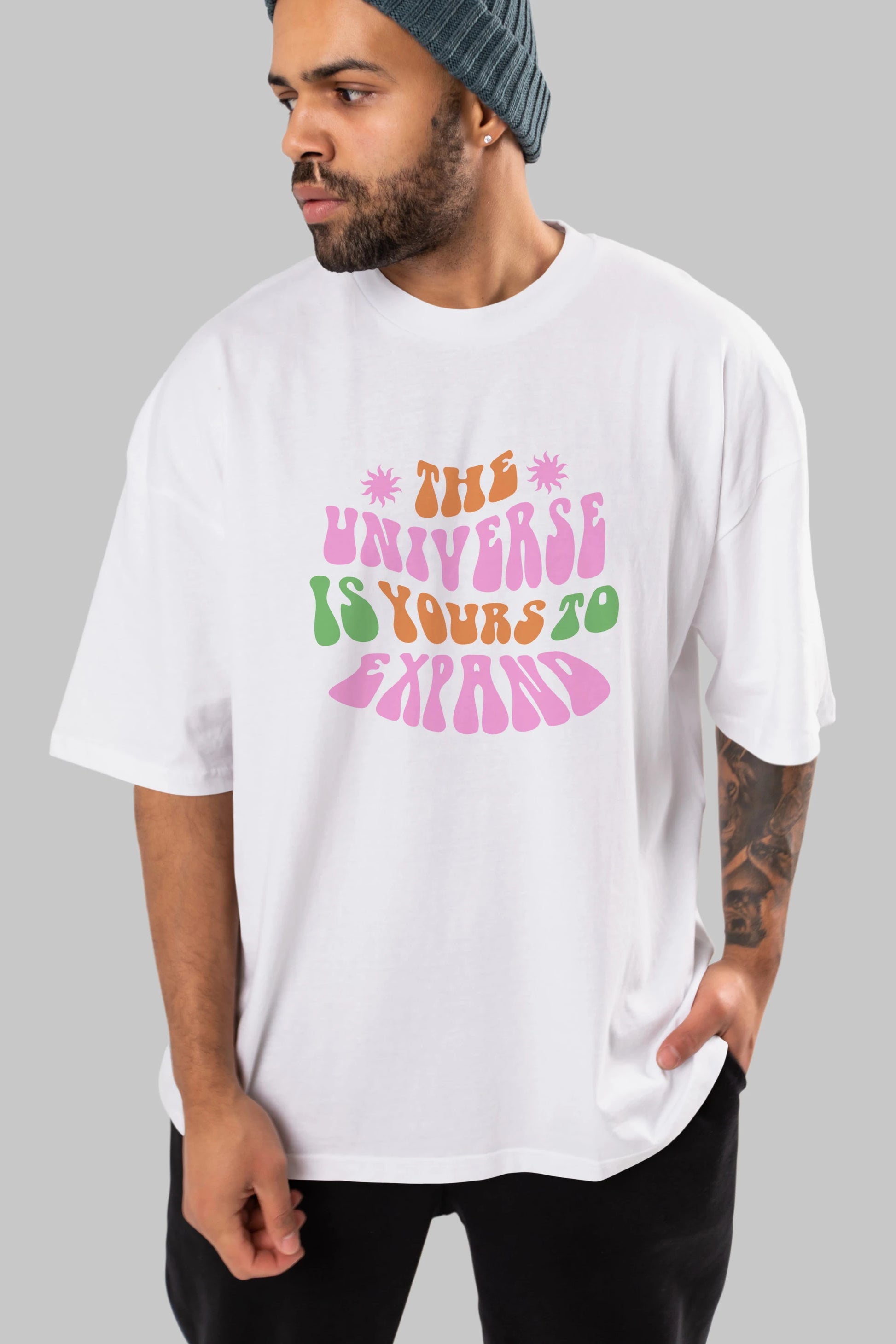 The Universe is Yours Yazılı Ön Baskılı Oversize t-shirt Erkek Kadın Unisex