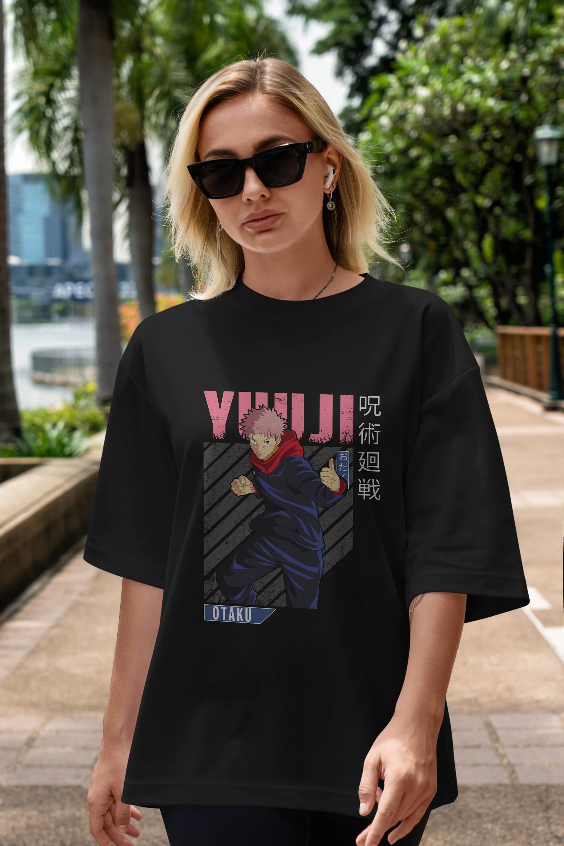 Yuuji Itadori Anime Ön Baskılı Oversize t-shirt %100 pamuk Erkek Kadın Unisex