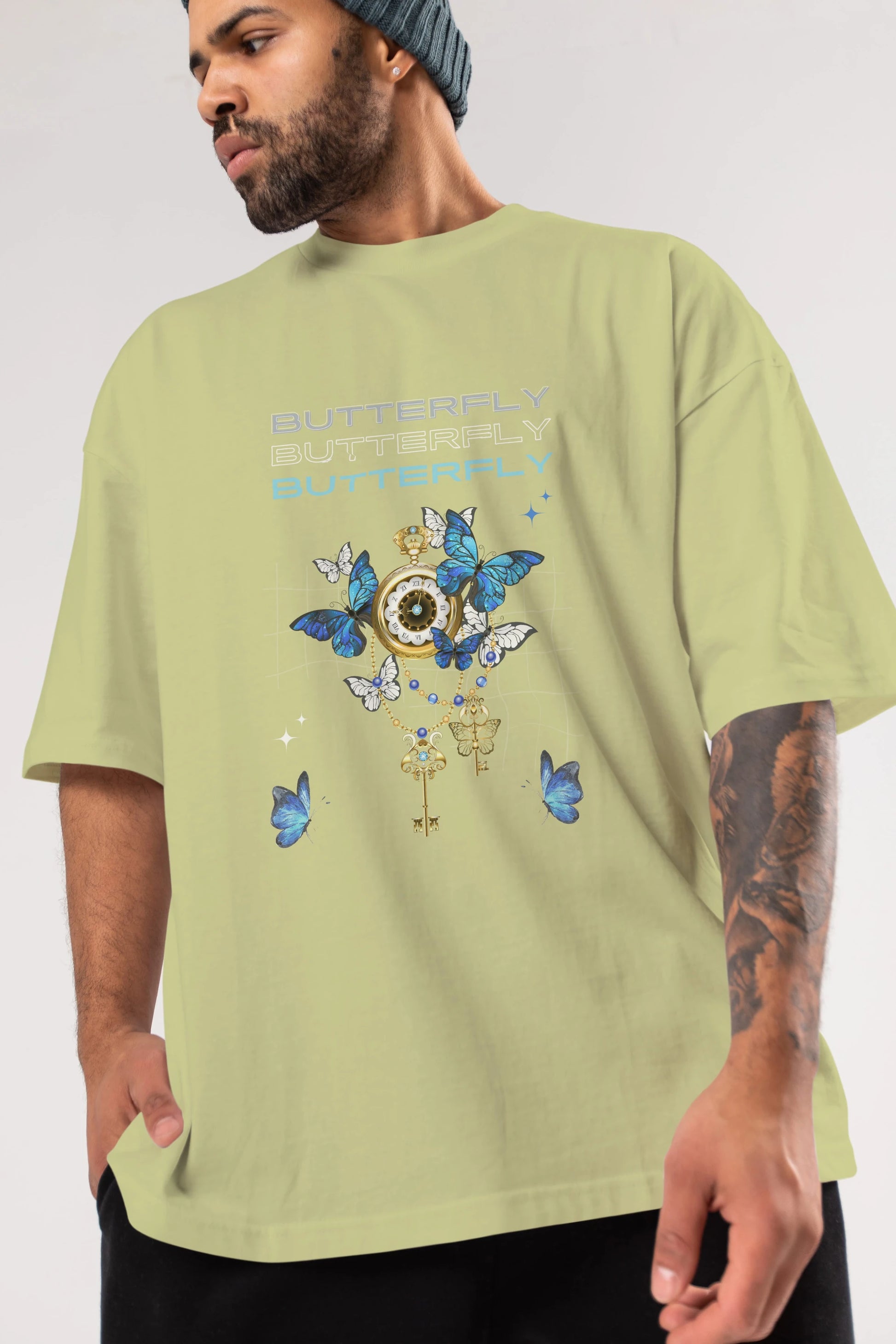 Butterfly Yazılı Ön Baskılı Oversize t-shirt Erkek Kadın Unisex