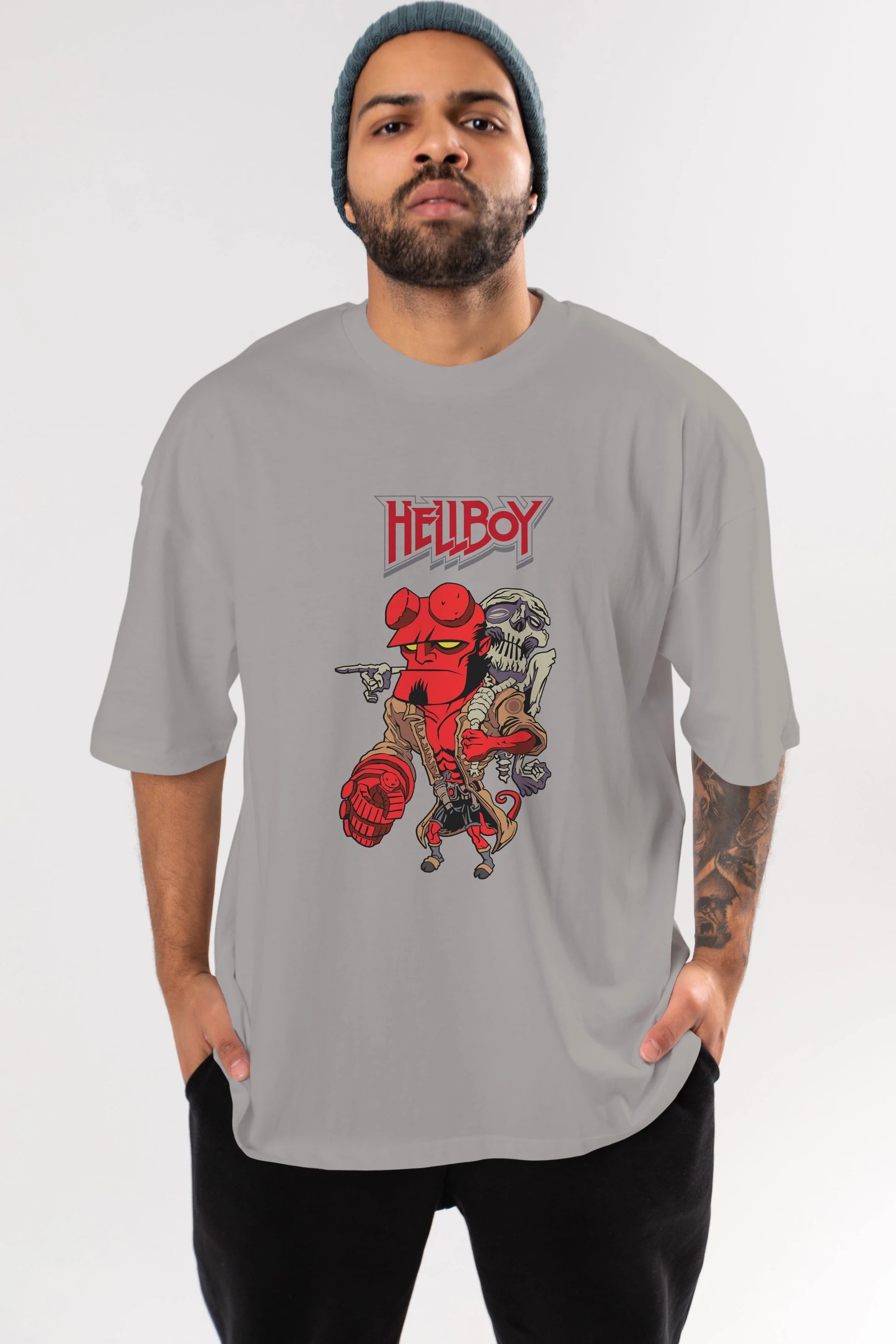 Hellboy (2) Ön Baskılı Oversize t-shirt Erkek Kadın Unisex %100 Pamuk Bisiklet Yaka tişort