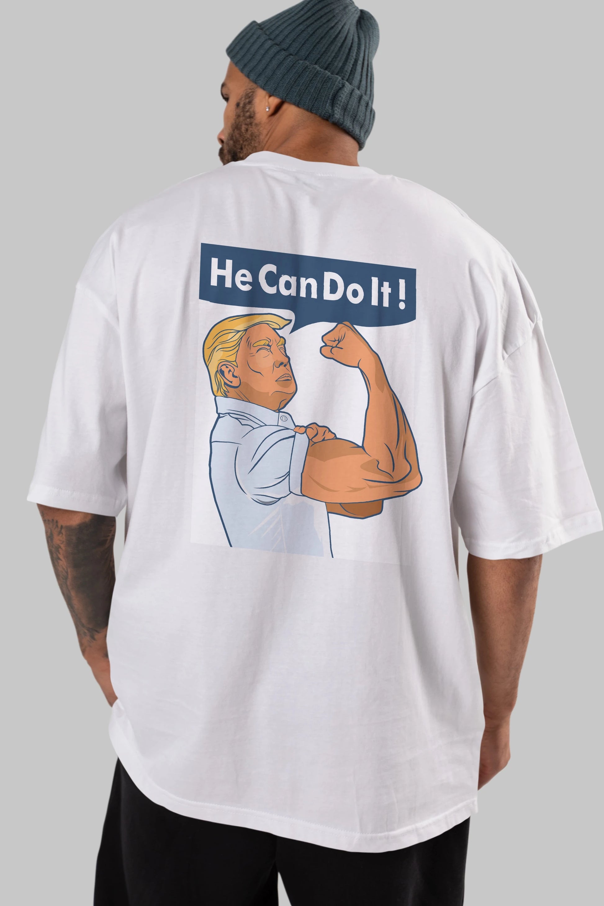 He Can Do It Trump Arka Baskılı Oversize t-shirt Erkek Kadın Unisex %100 Pamuk tişort