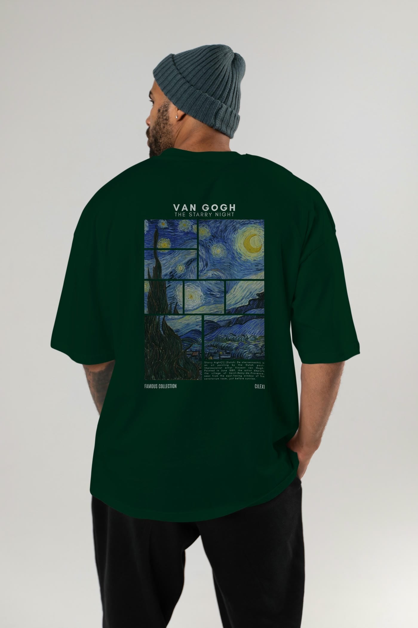 Van Gogh The Starry Night Arka Baskılı Oversize t-shirt Erkek Kadın Bisiklet Yaka Pamuk tişort