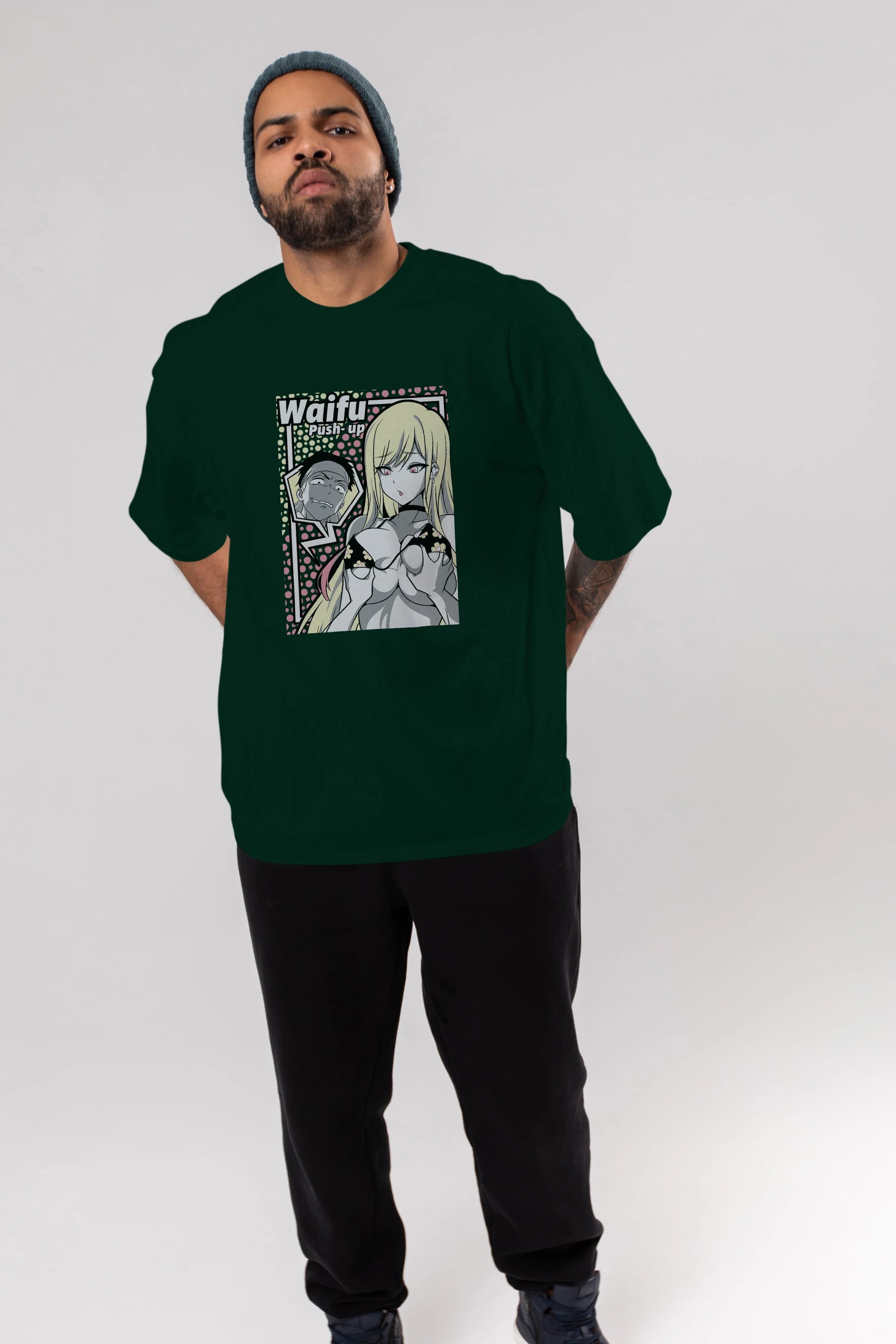 Waifu PushUp Anime Ön Baskılı Oversize t-shirt %100 pamuk Erkek Kadın Unisex