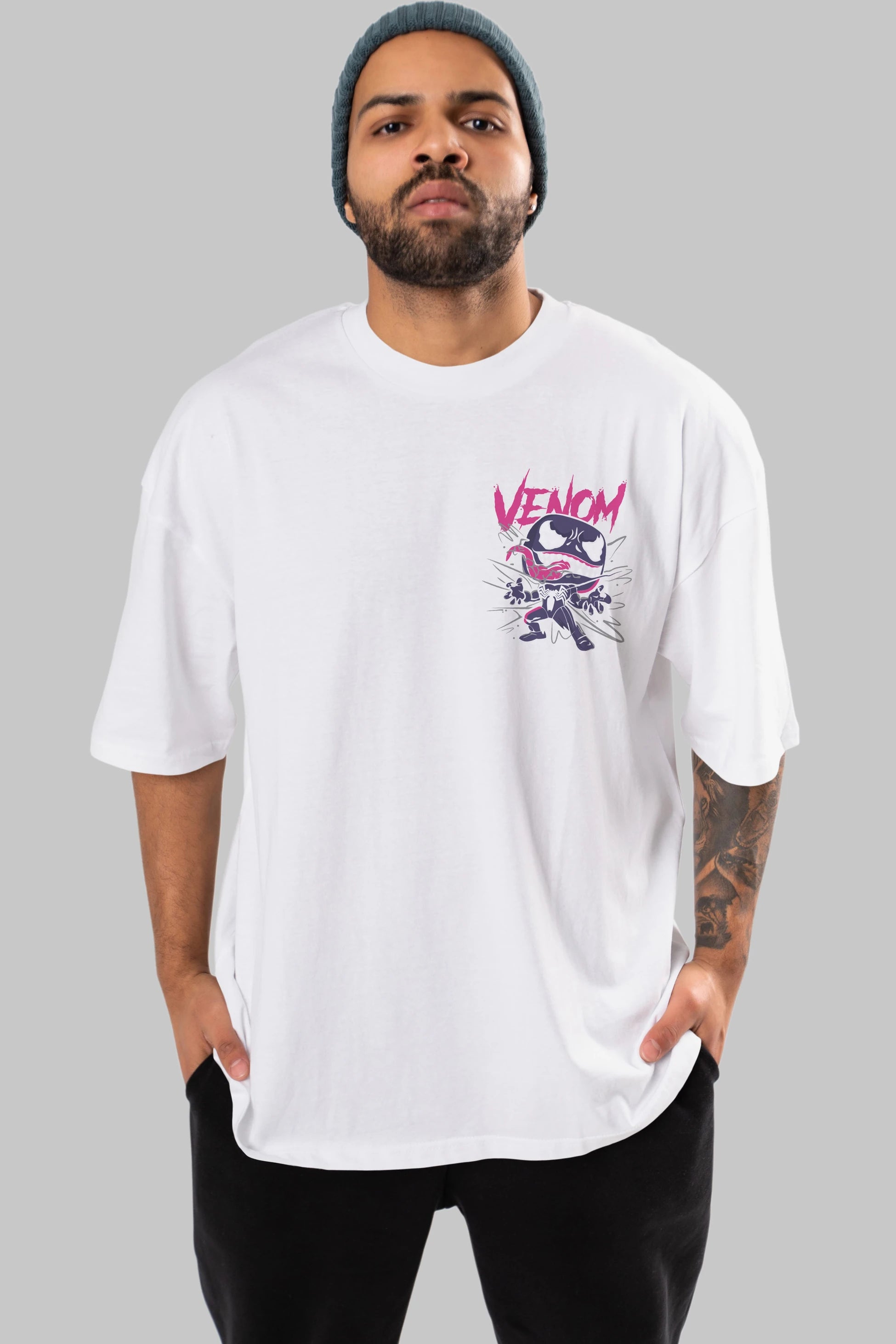 Venom (20) Ön Sol Baskılı Oversize t-shirt Erkek Kadın Unisex %100 Pamuk Bisiklet Yaka tişort