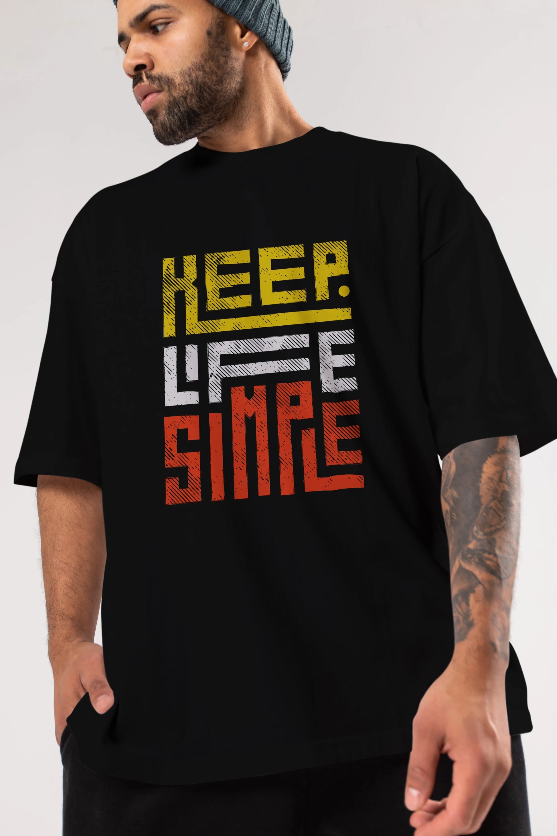 Keep Life Simple Yazılı Ön Baskılı Oversize t-shirt Erkek Kadın Unisex