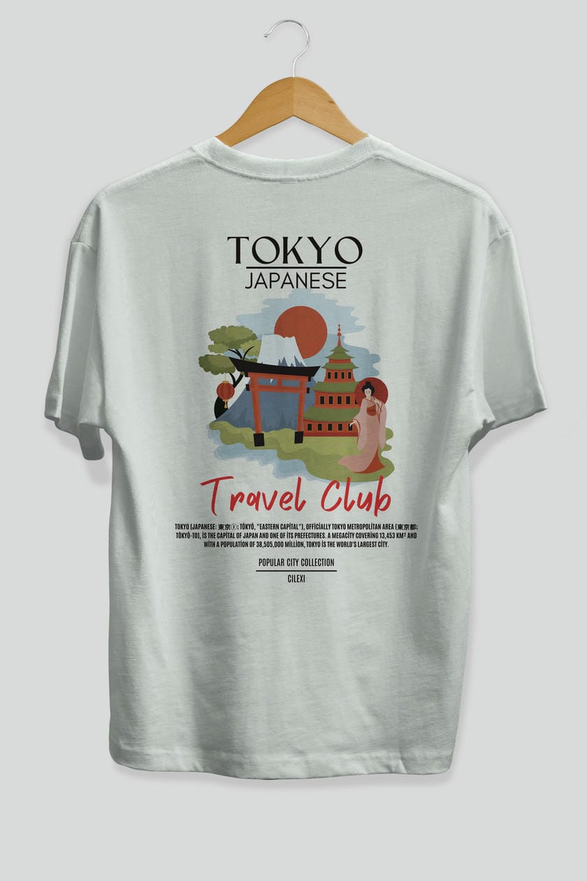 Tokyo Japanese Arka Baskılı Oversize t-shirt Erkek Kadın Pamuk Bisiklet Yaka tişort