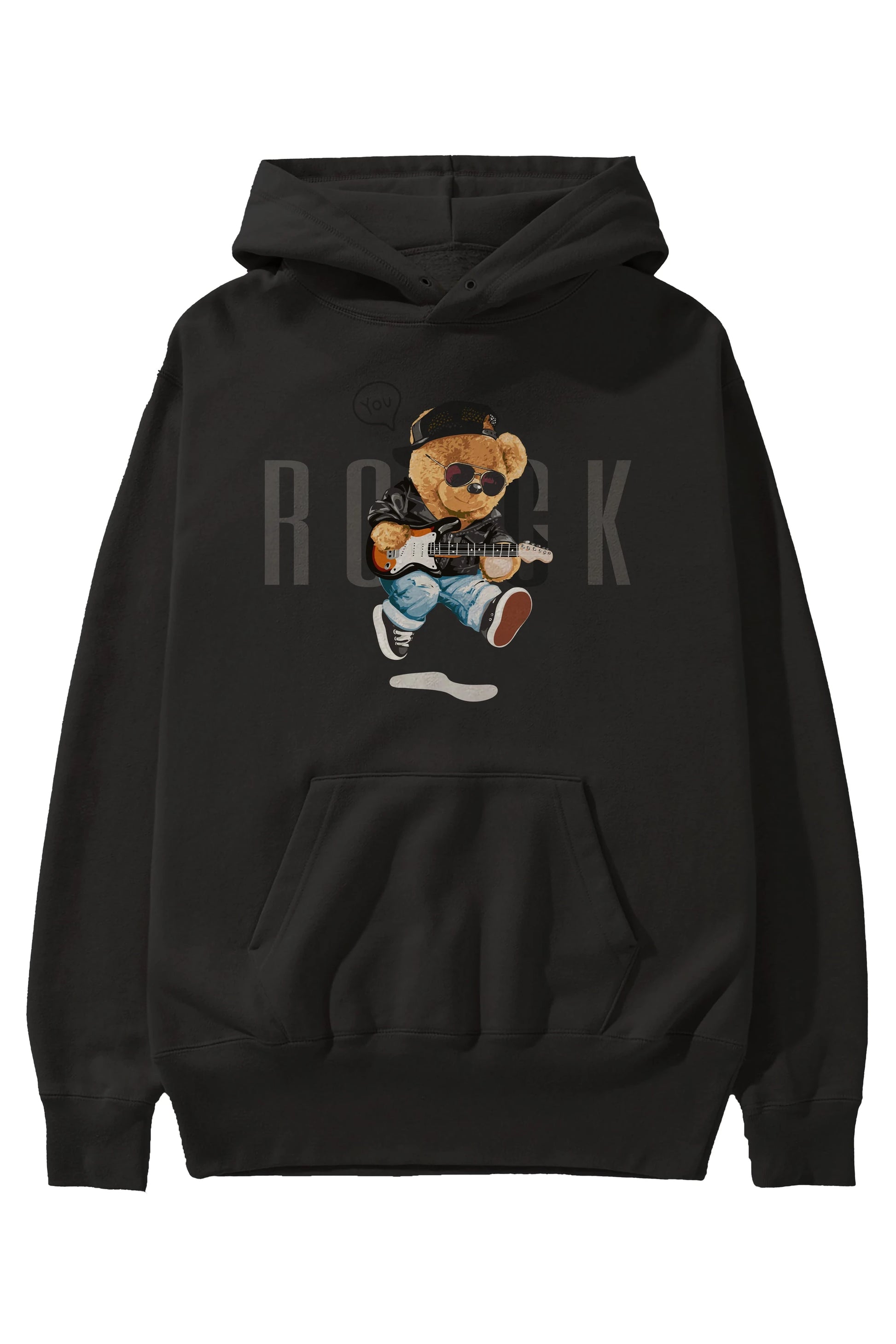 Teddy Bear Rock Ön Baskılı Hoodie Oversize Kapüşonlu Sweatshirt Erkek Kadın Unisex