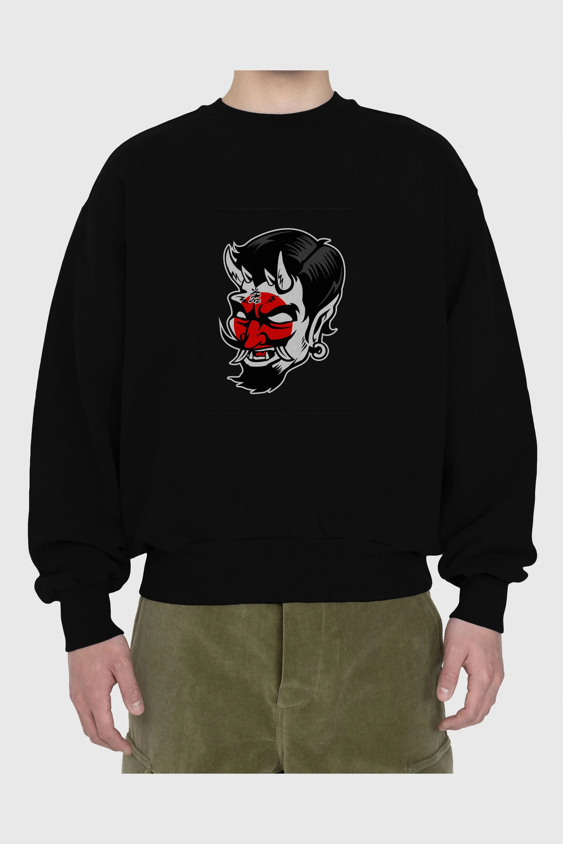 Japanese Devil Ön Baskılı Oversize Sweatshirt Erkek Kadın Unisex
