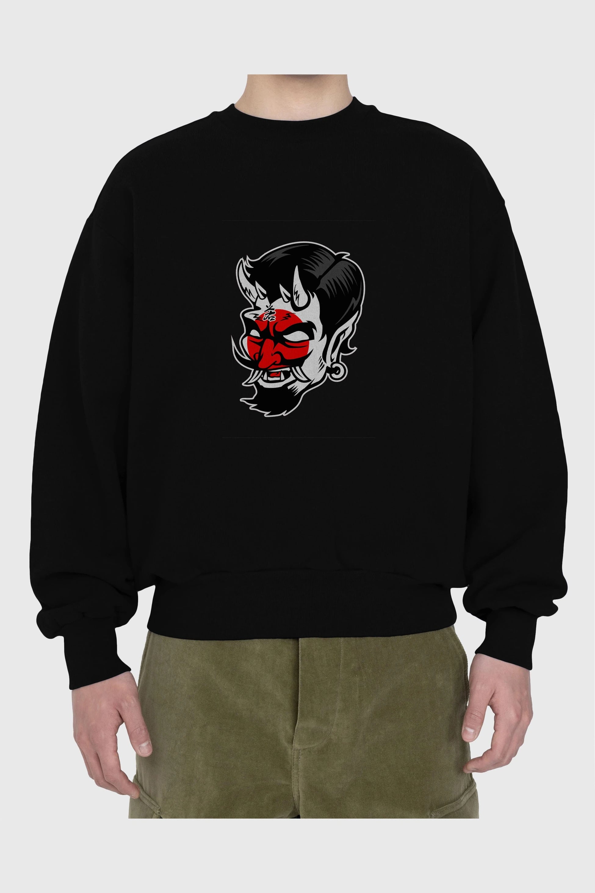 Japanese Devil Ön Baskılı Oversize Sweatshirt Erkek Kadın Unisex