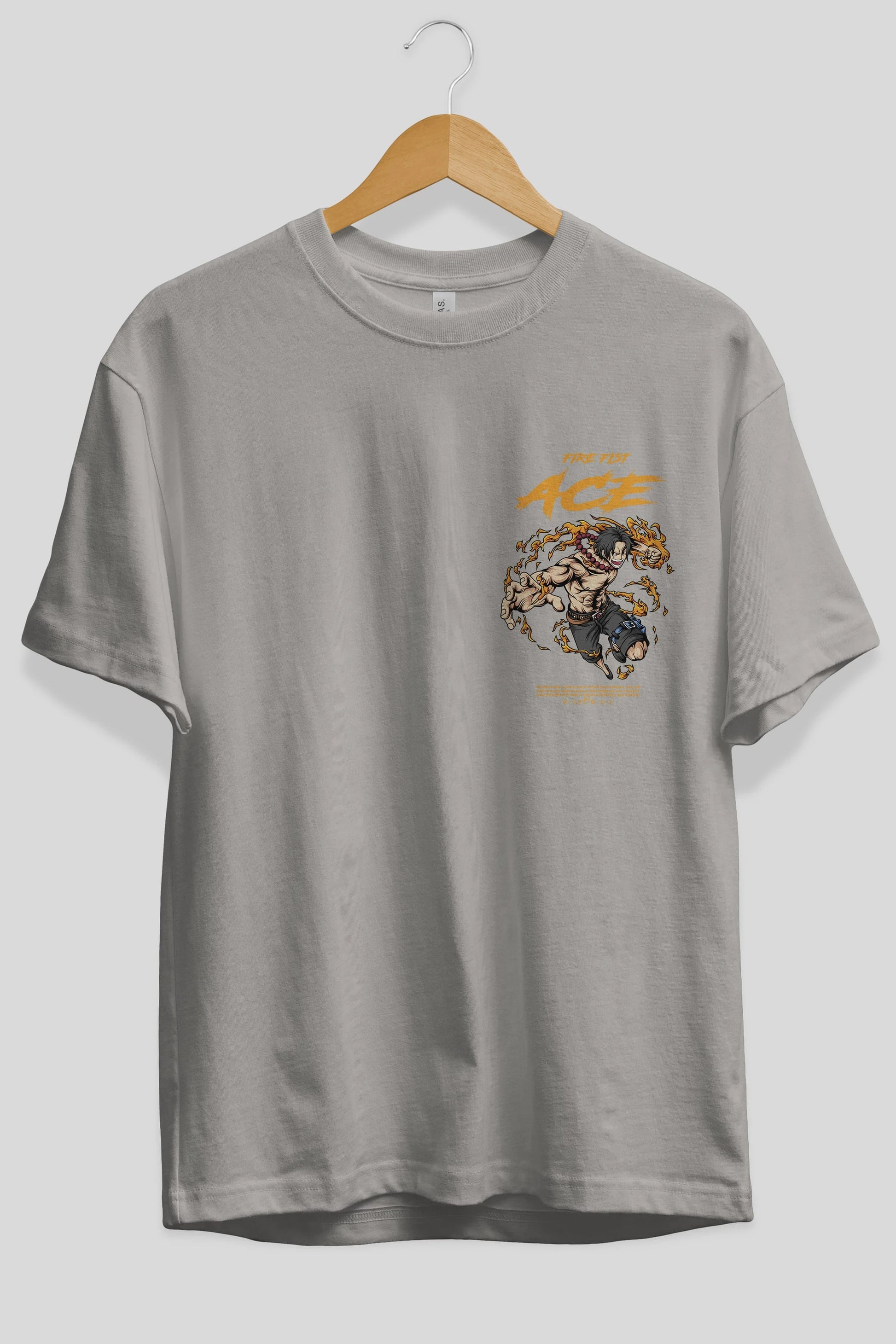Fire Fist Ace Ön Sol Baskılı Oversize t-shirt Erkek Kadın Unisex %100 Pamuk Bisiklet Yaka tişort