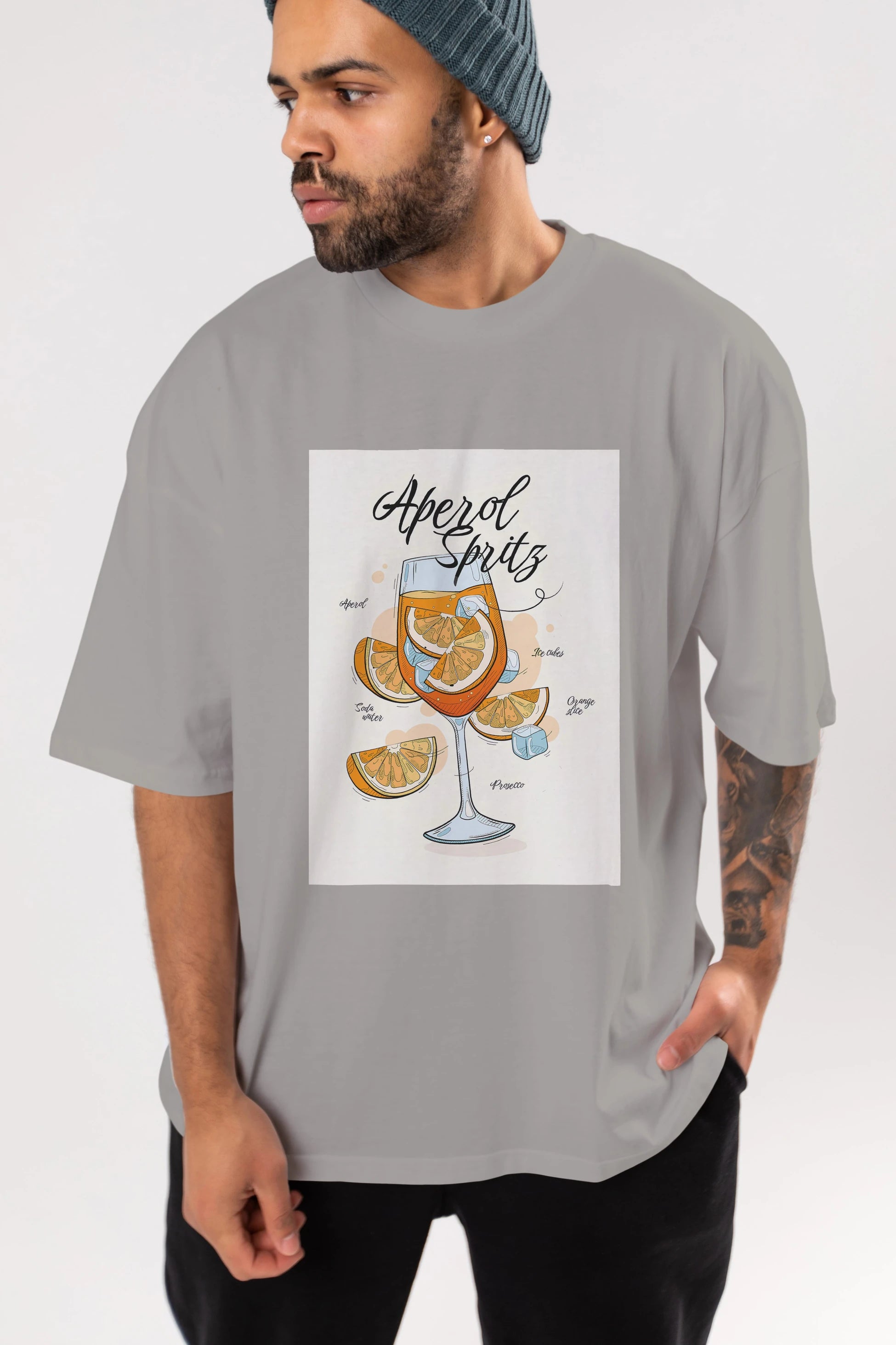 Aperol Spritz 6 Ön Baskılı Oversize t-shirt Erkek Kadın Unisex %100 Pamuk Bisiklet Yaka tişort