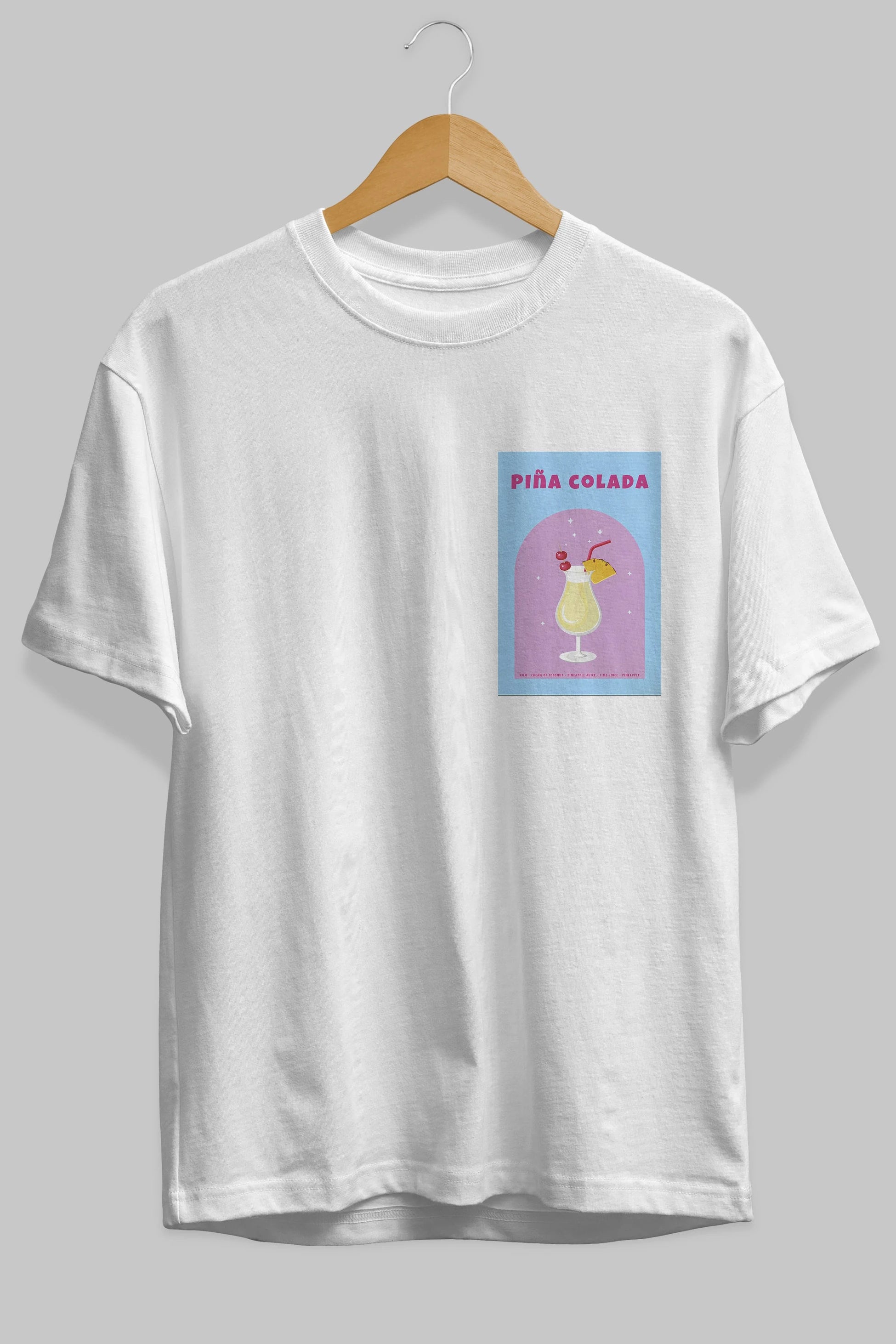Pina Colada 2 Ön Sol Baskılı Oversize t-shirt Erkek Kadın Unisex %100 Pamuk Bisiklet Yaka tişort