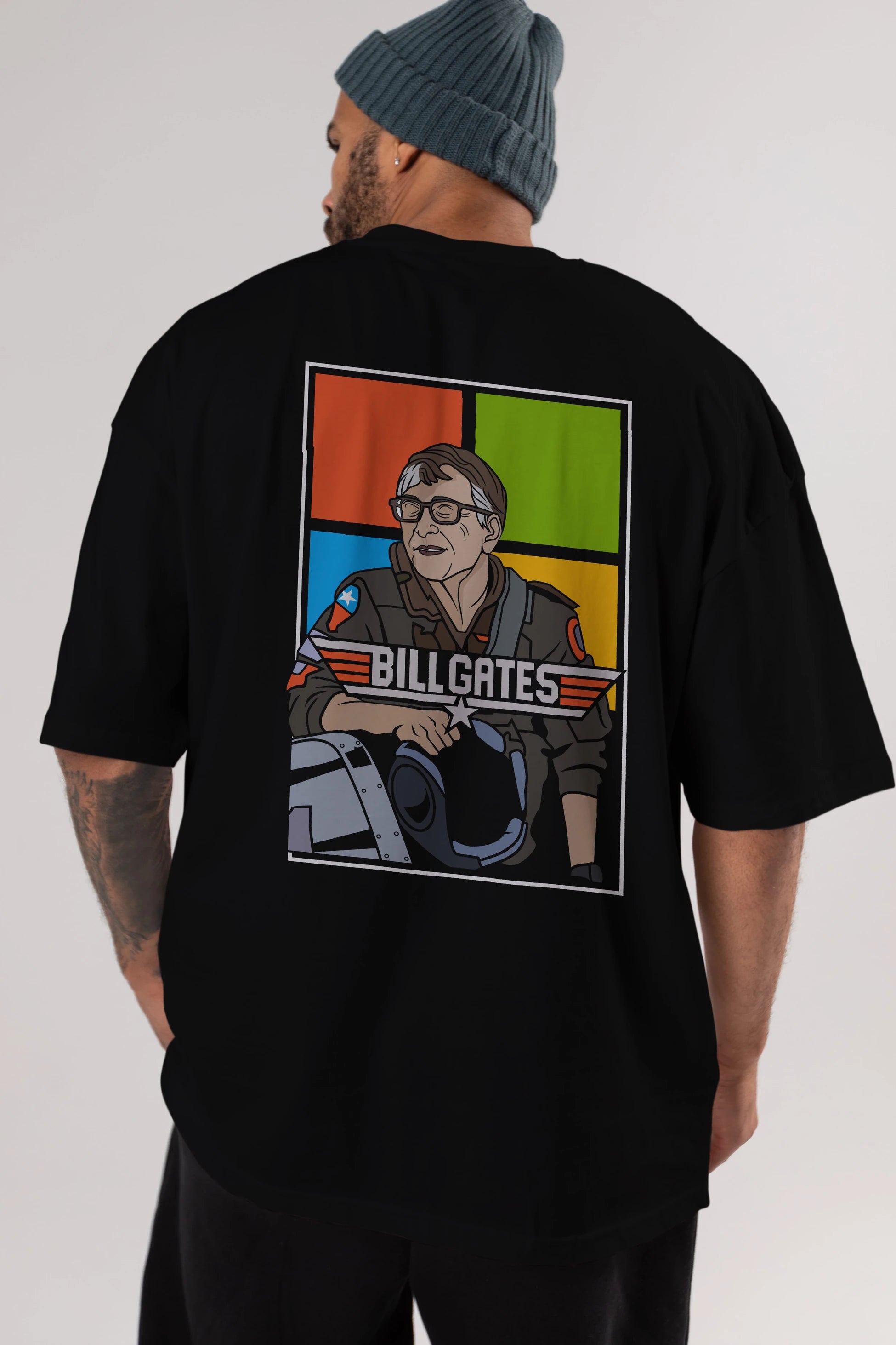 Bill Gates Top Gun Arka Baskılı Oversize t-shirt Erkek Kadın Unisex %100 Pamuk tişort