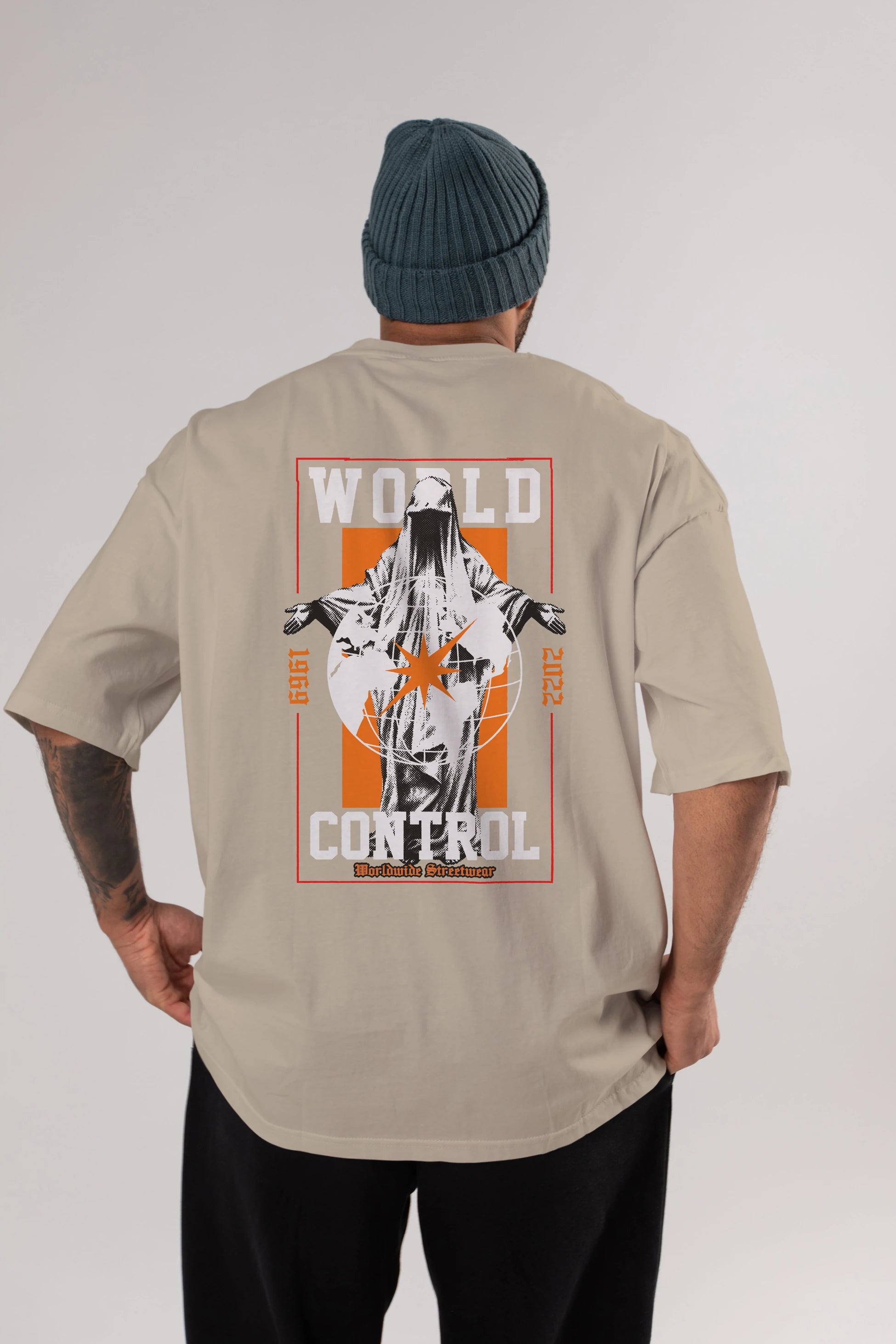 World Control Arka Baskılı Oversize t-shirt Erkek Kadın Unisex