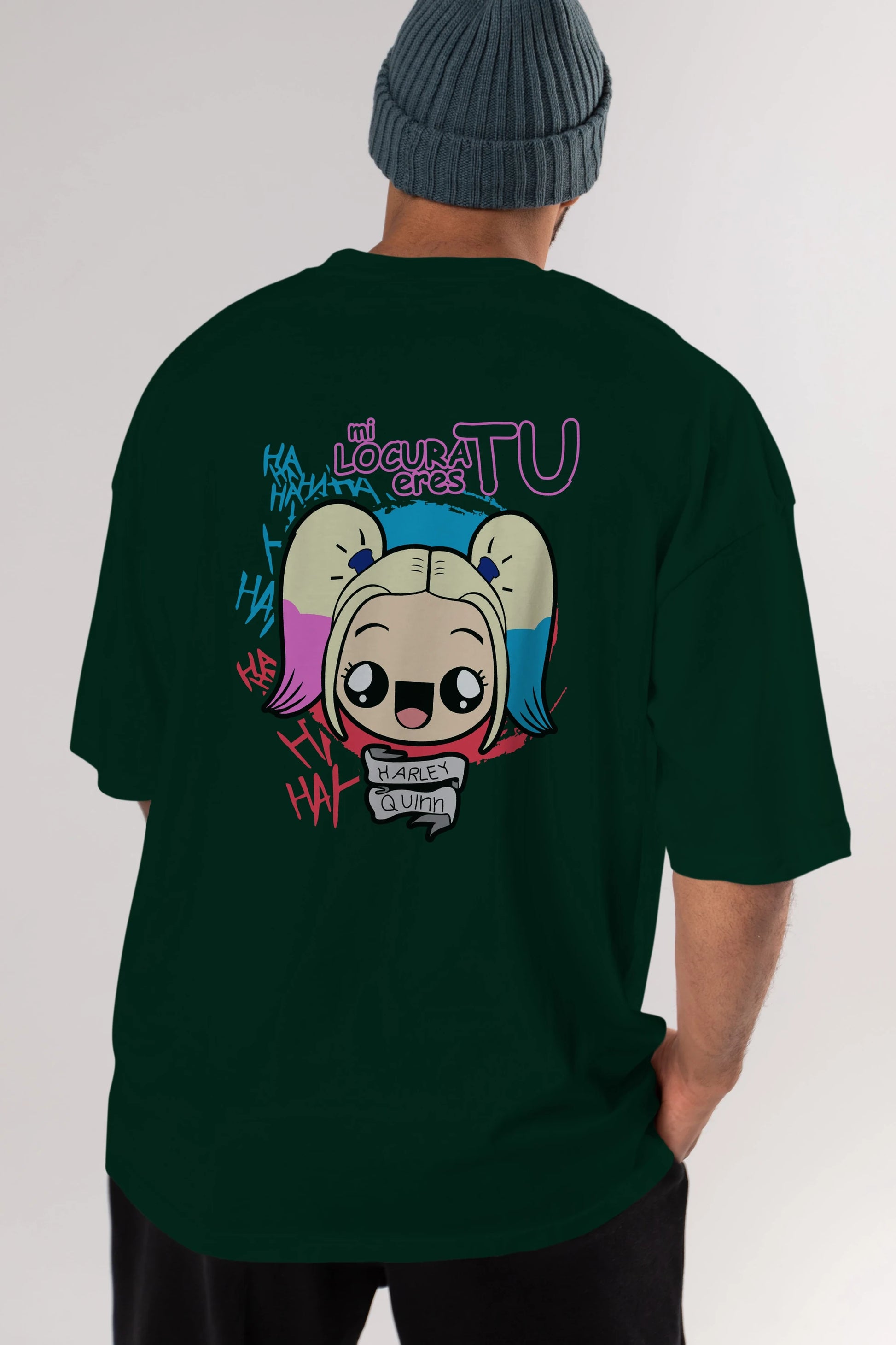 Harley Quinn Arka Baskılı Oversize t-shirt Erkek Kadın Unisex %100 Pamuk Bisiklet Yaka tişort