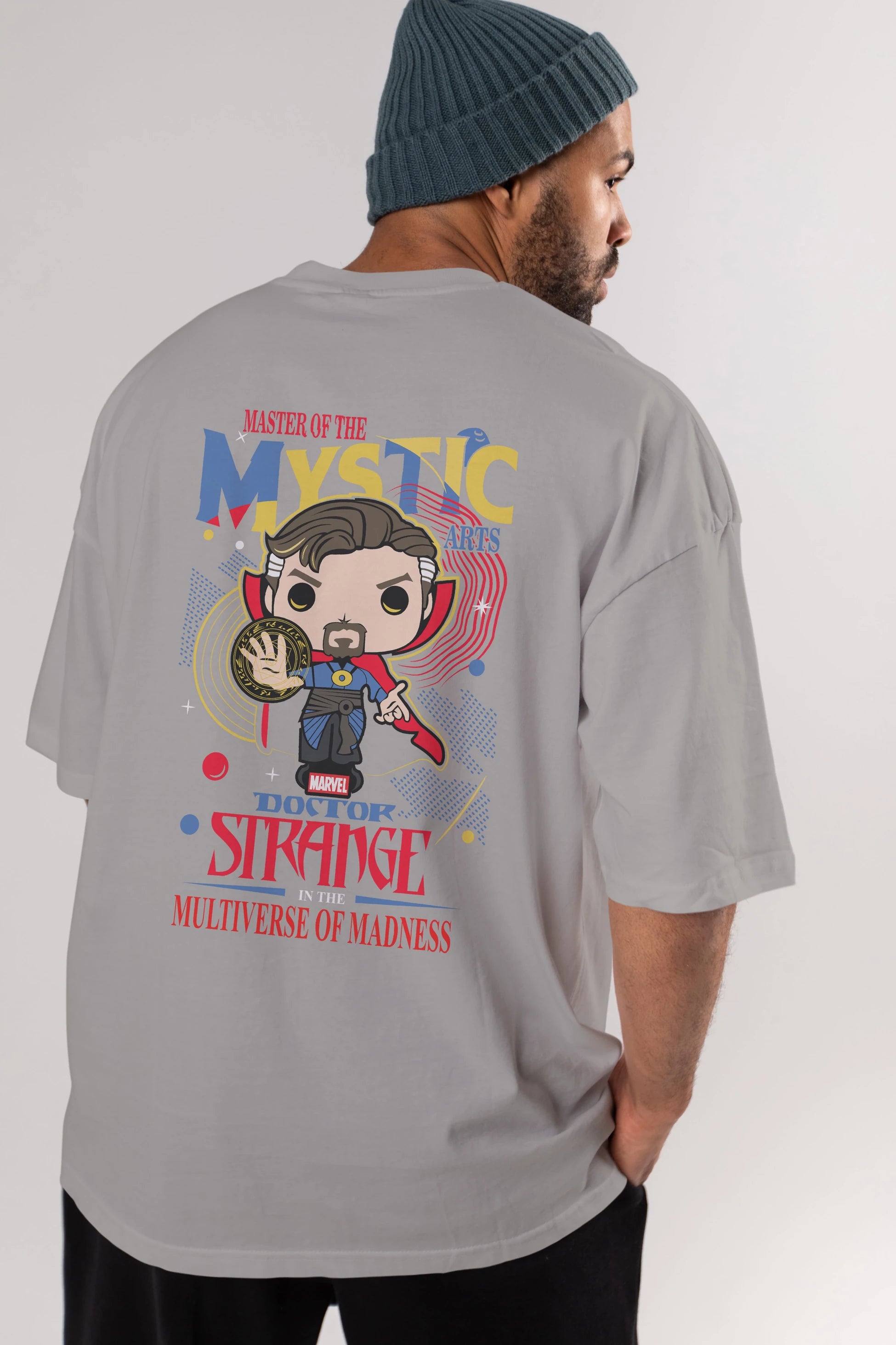 Doctor Strange Arka Baskılı Oversize t-shirt Erkek Kadın Unisex %100 Pamuk Bisiklet Yaka tişort