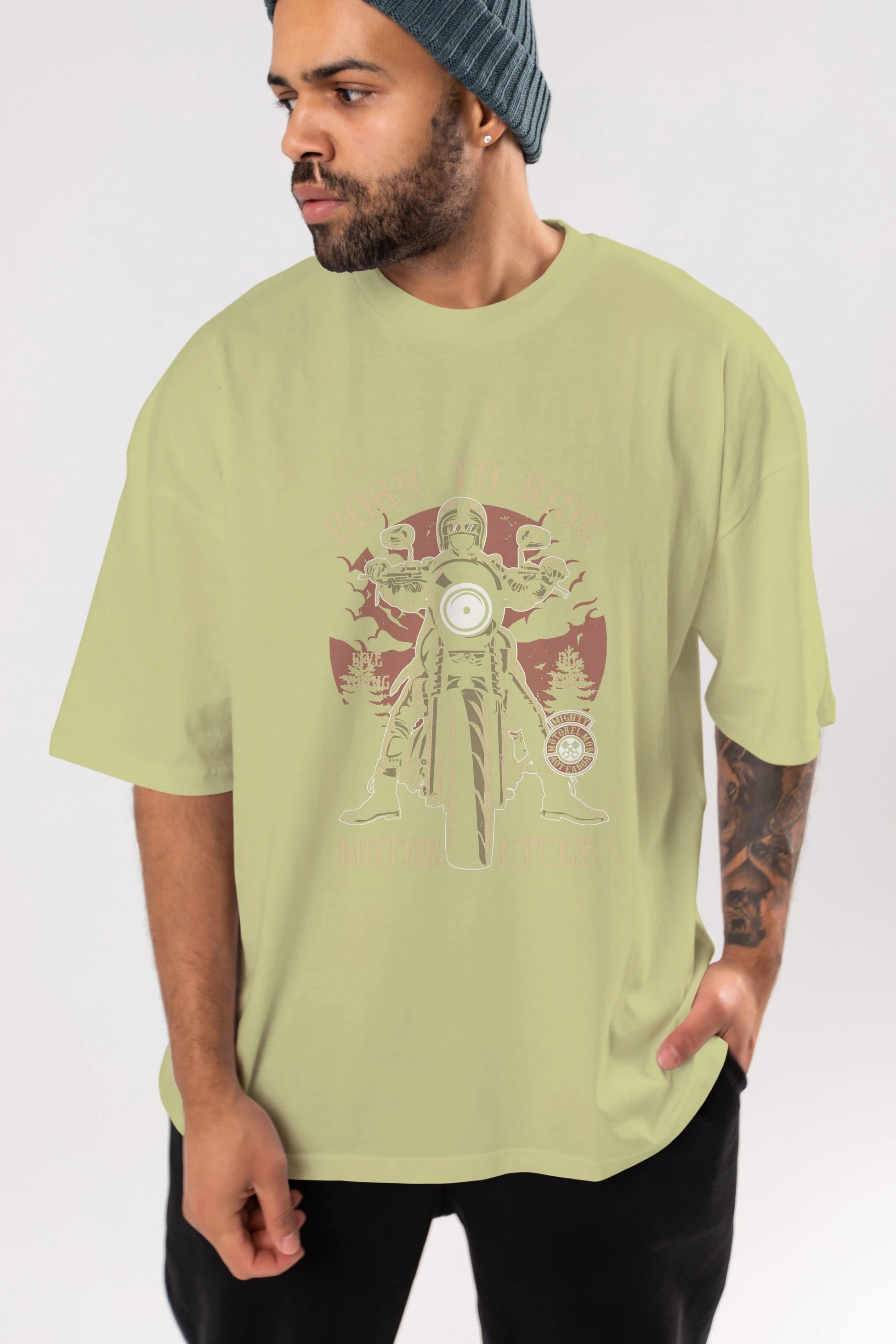 Born To Ride Ön Baskılı Oversize t-shirt Erkek Kadın Unisex %100 Pamuk tişort