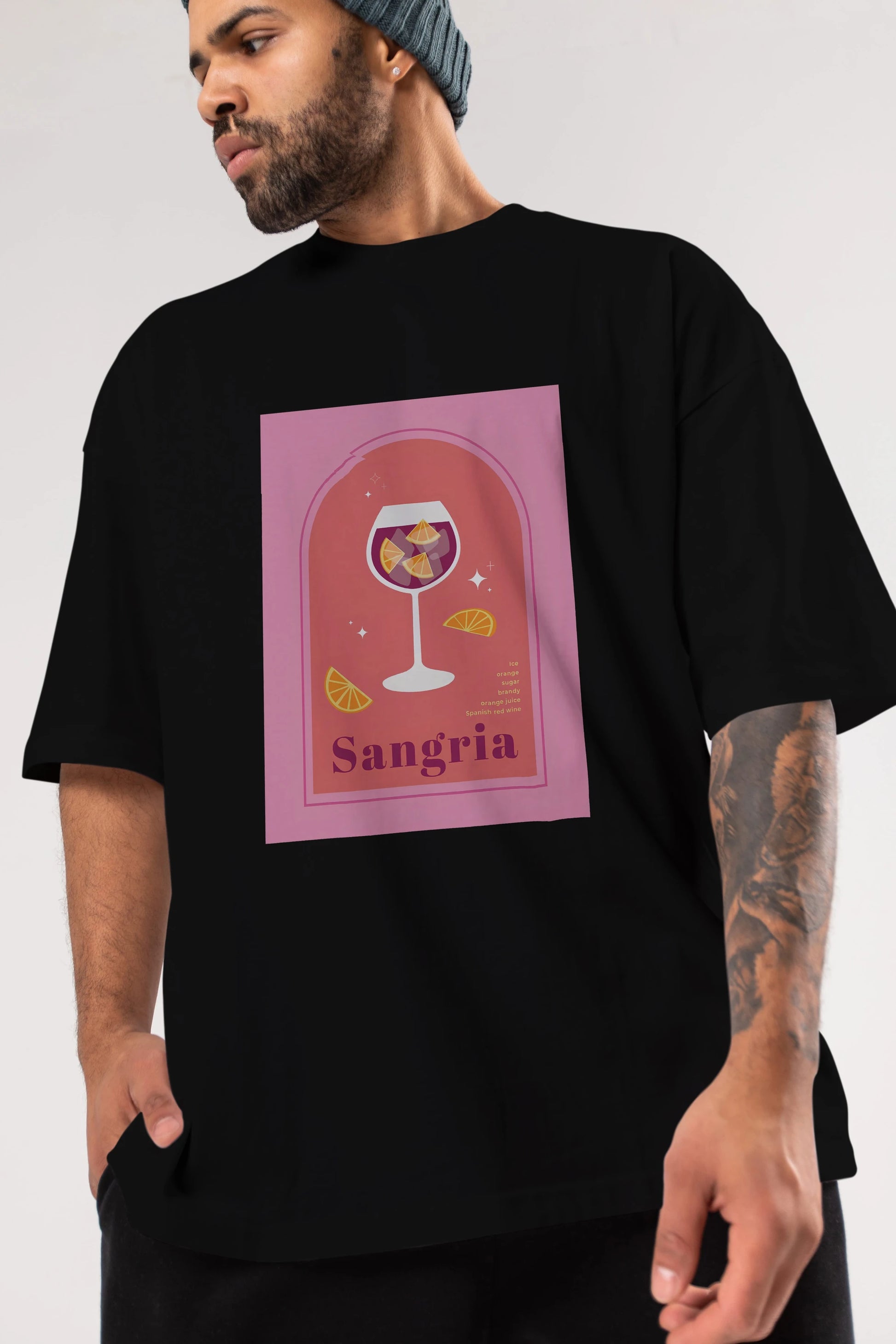 Sangria Ön Baskılı Oversize t-shirt Erkek Kadın Unisex %100 Pamuk Bisiklet Yaka tişort