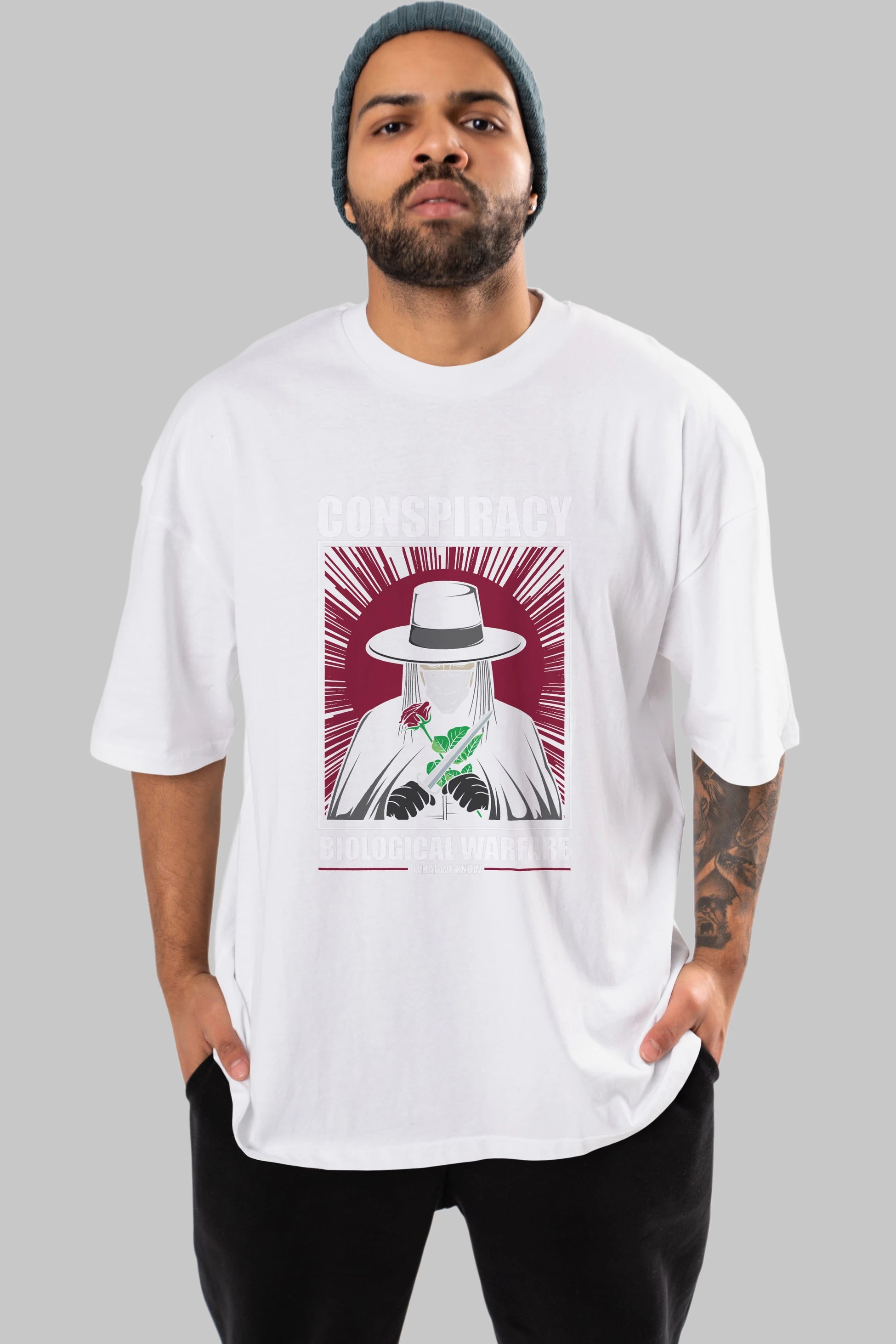 Vendetta Masker Ön Baskılı Oversize t-shirt Erkek Kadın Unisex %100 Pamuk tişort