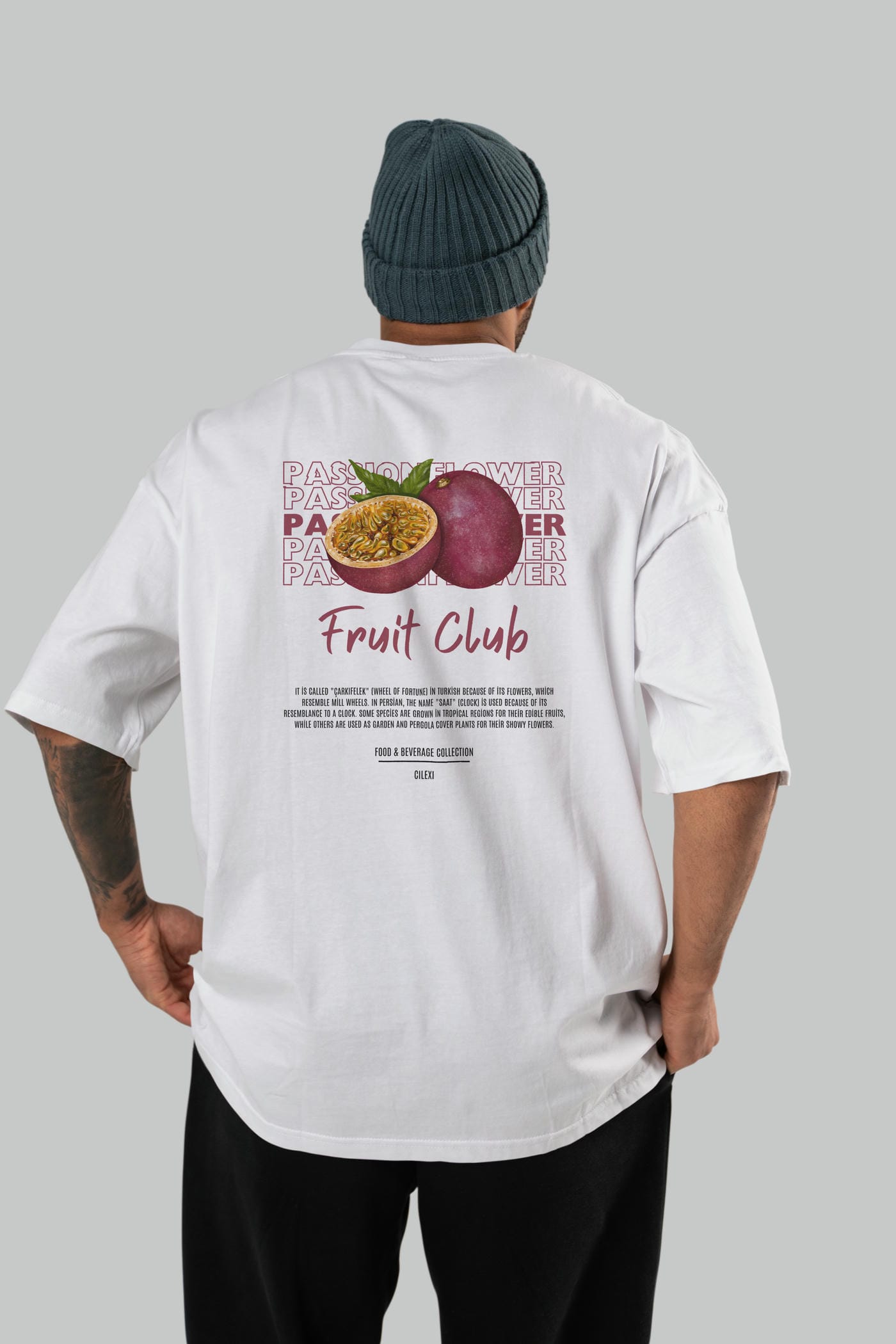 Passionflower Arka Baskılı Oversize t-shirt Erkek Kadın Pamuk Bisiklet Yaka tişort
