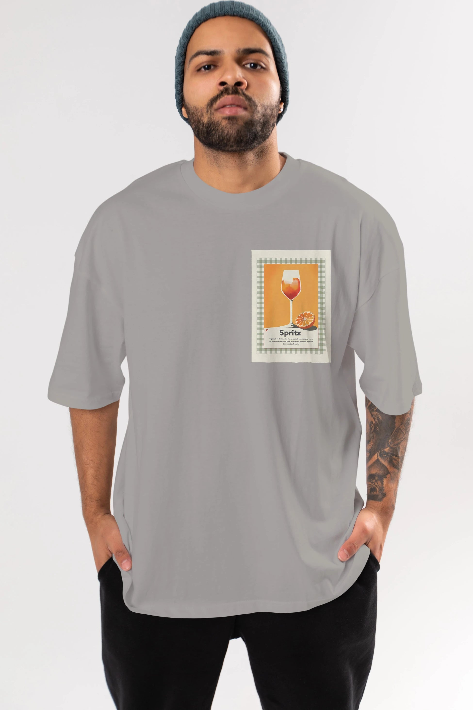 Aperol Spritz 5 Ön Sol Baskılı Oversize t-shirt Erkek Kadın Unisex %100 Pamuk Bisiklet Yaka tişort