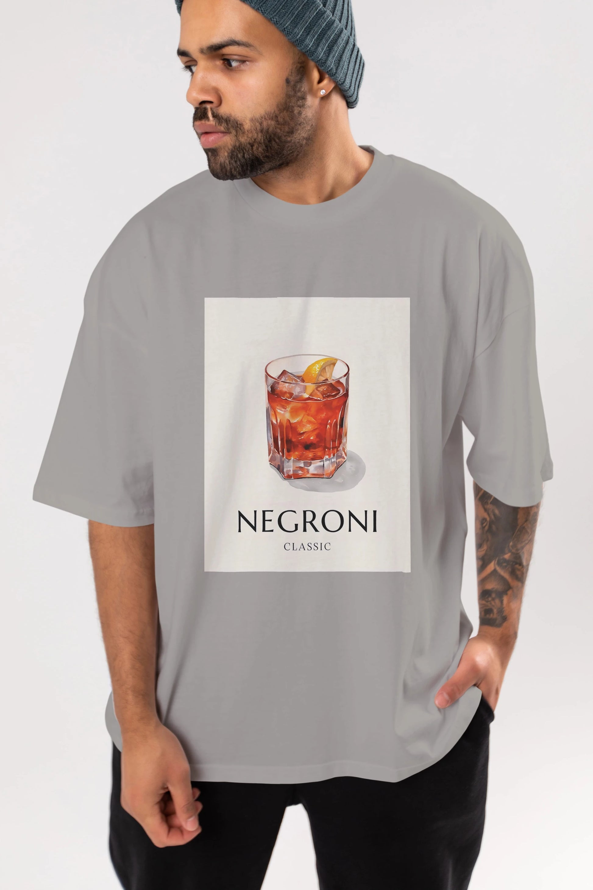 Negroni Classic Ön Baskılı Oversize t-shirt Erkek Kadın Unisex %100 Pamuk Bisiklet Yaka tişort