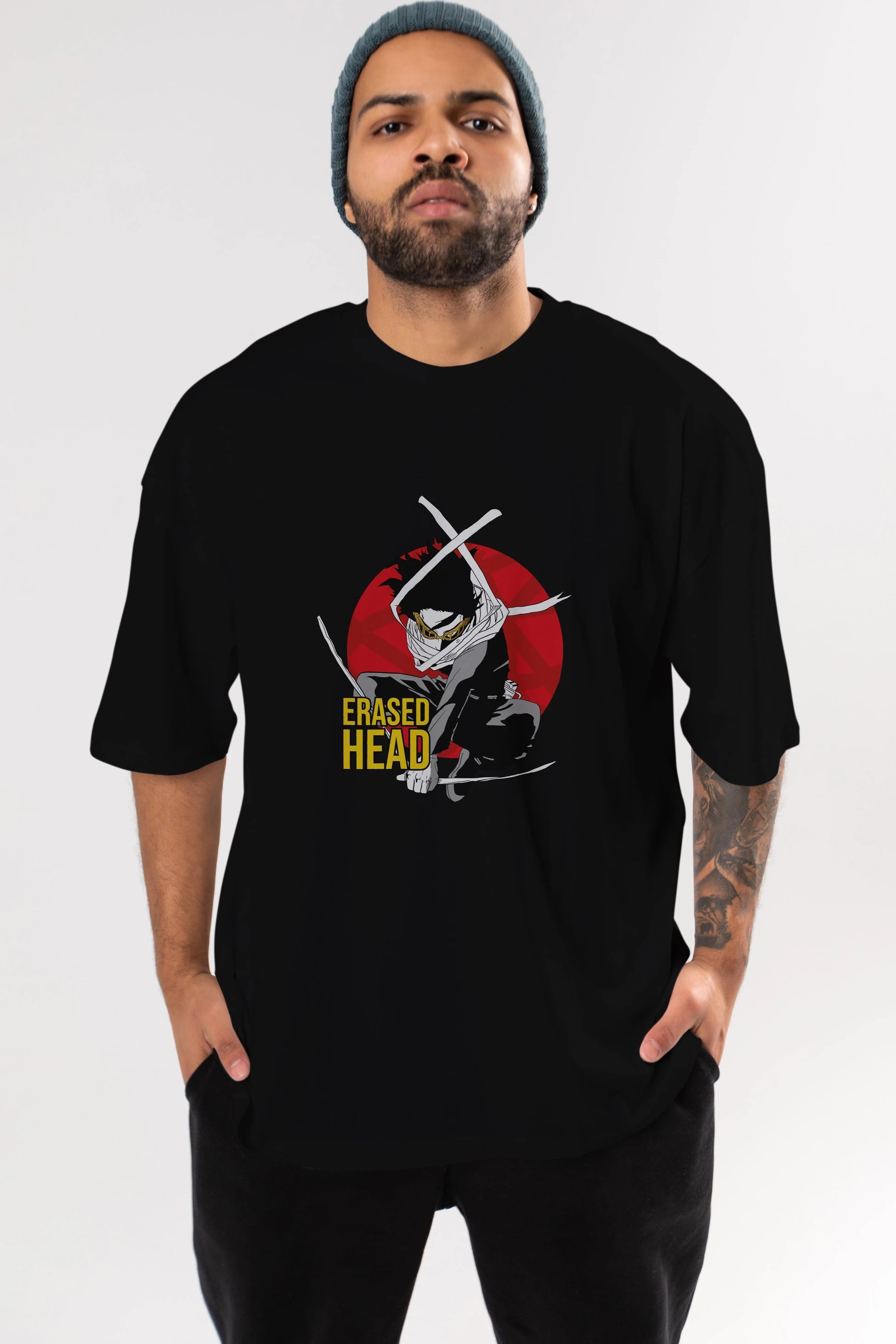Erased Head Anime Ön Baskılı Oversize t-shirt %100 pamuk Erkek Kadın Unisex