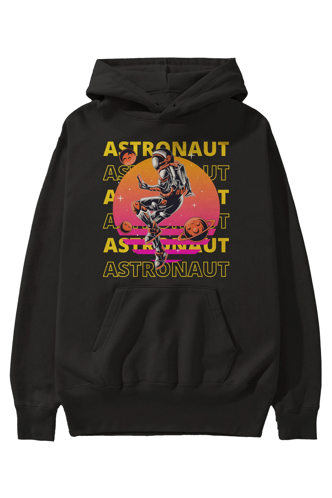 Astronaut Streetwear 2 Ön Baskılı Oversize Hoodie Kapüşonlu Sweatshirt Erkek Kadın Unisex