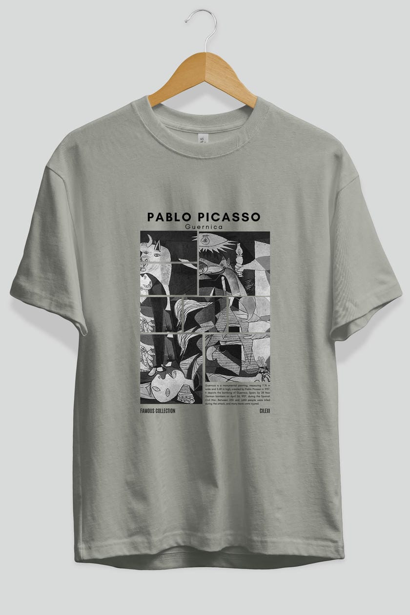 Pablo Picasso Guernica ön Baskılı Oversize t-shirt Erkek Kadın Bisiklet Yaka Pamuk tişort
