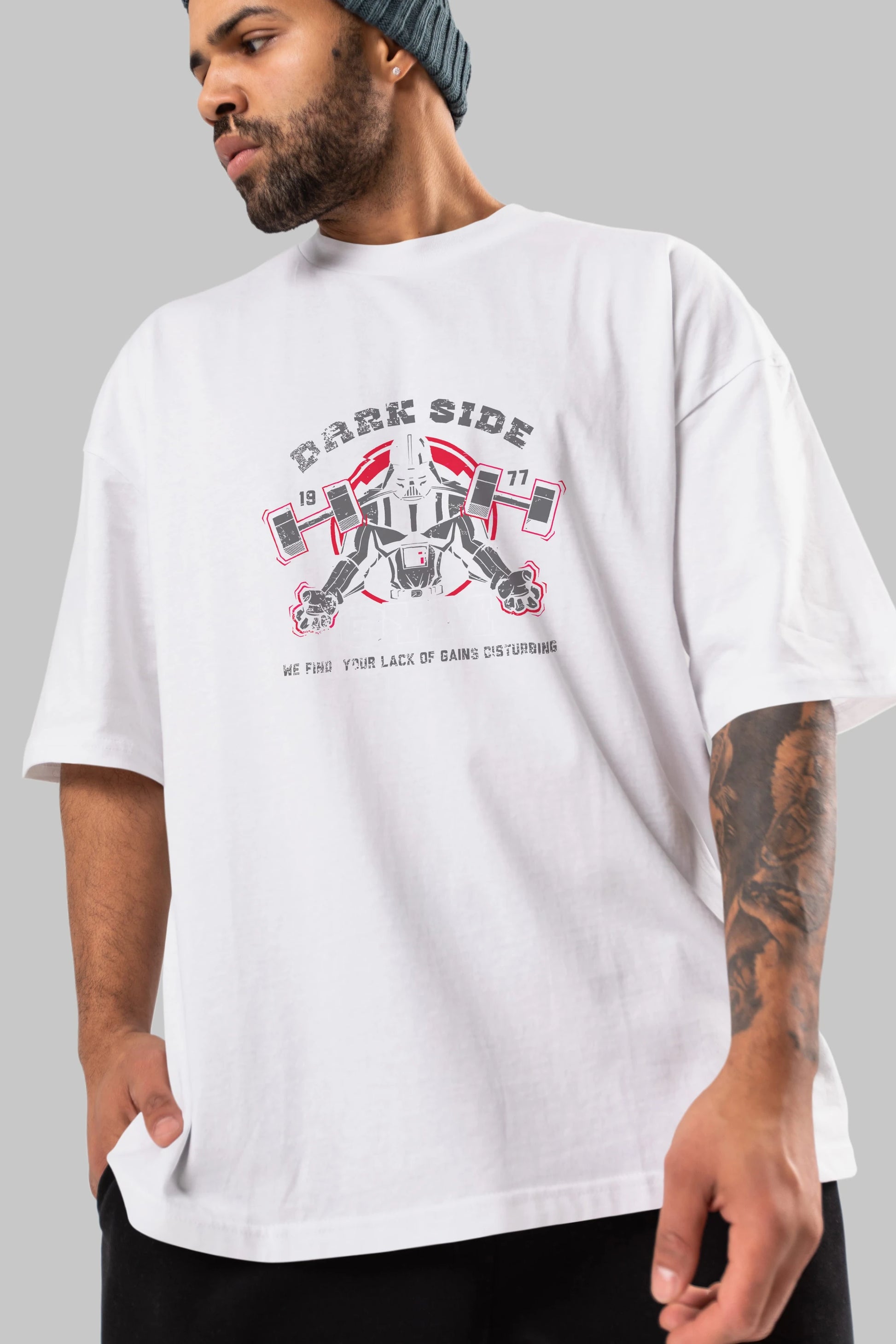 Darth Vader GYM Ön Baskılı Oversize t-shirt Erkek Kadın Unisex %100 Pamuk Bisiklet Yaka tişort