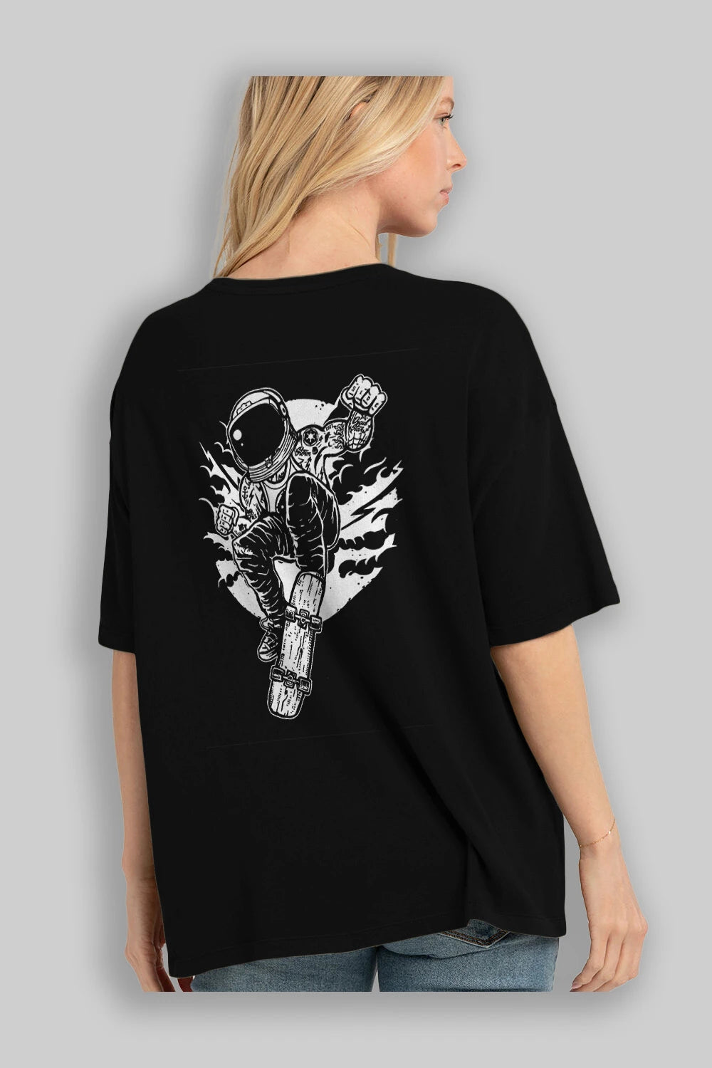 Space Skater Arka Baskılı Oversize t-shirt Erkek Kadın Unisex %100 Pamuk