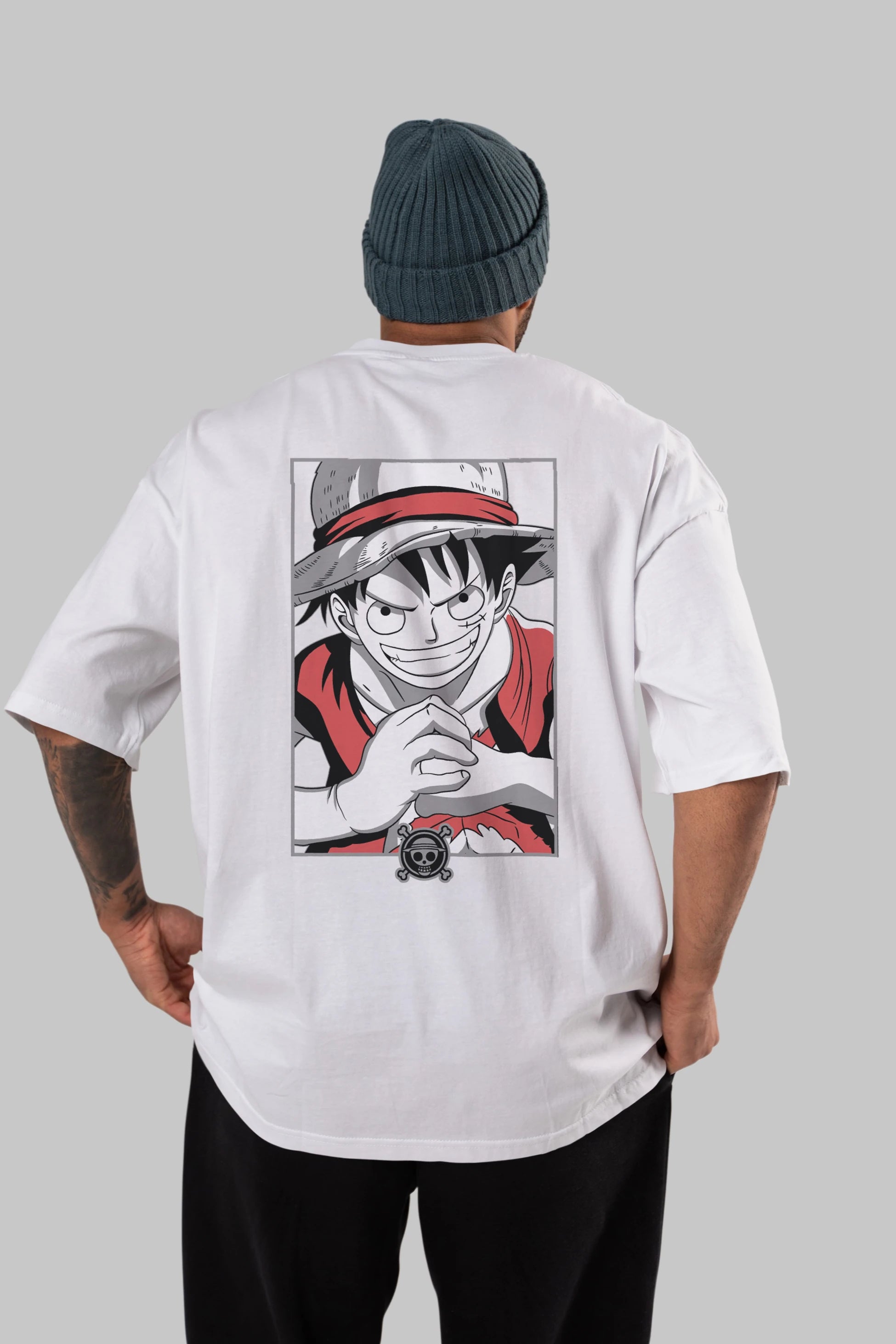 LUFF D. MONKEY OnePiece Anime Arka Baskılı Oversize t-shirt Erkek Kadın Unisex