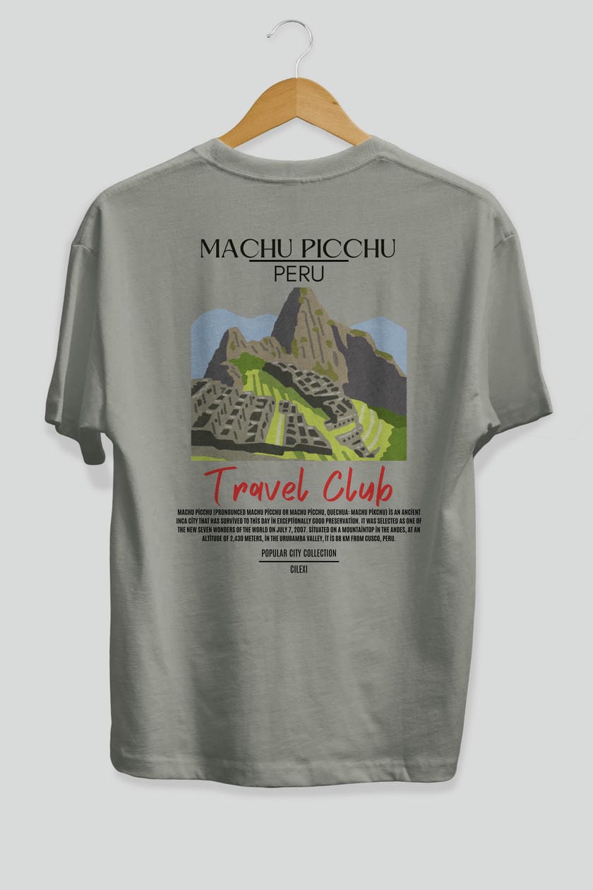 Machu Picchu Peru Arka Baskılı Oversize t-shirt Erkek Kadın Pamuk Bisiklet Yaka tişort