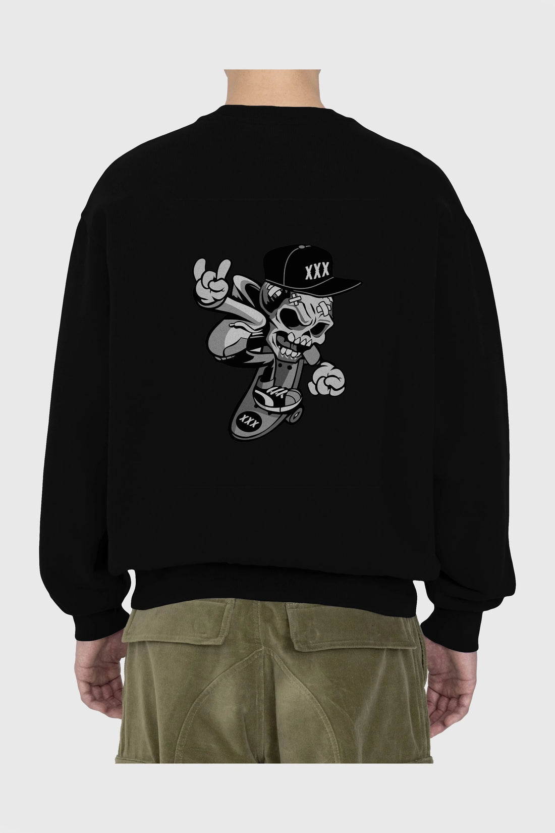 Skull Skateboard Arka Baskılı Oversize Sweatshirt Erkek Kadın Unisex