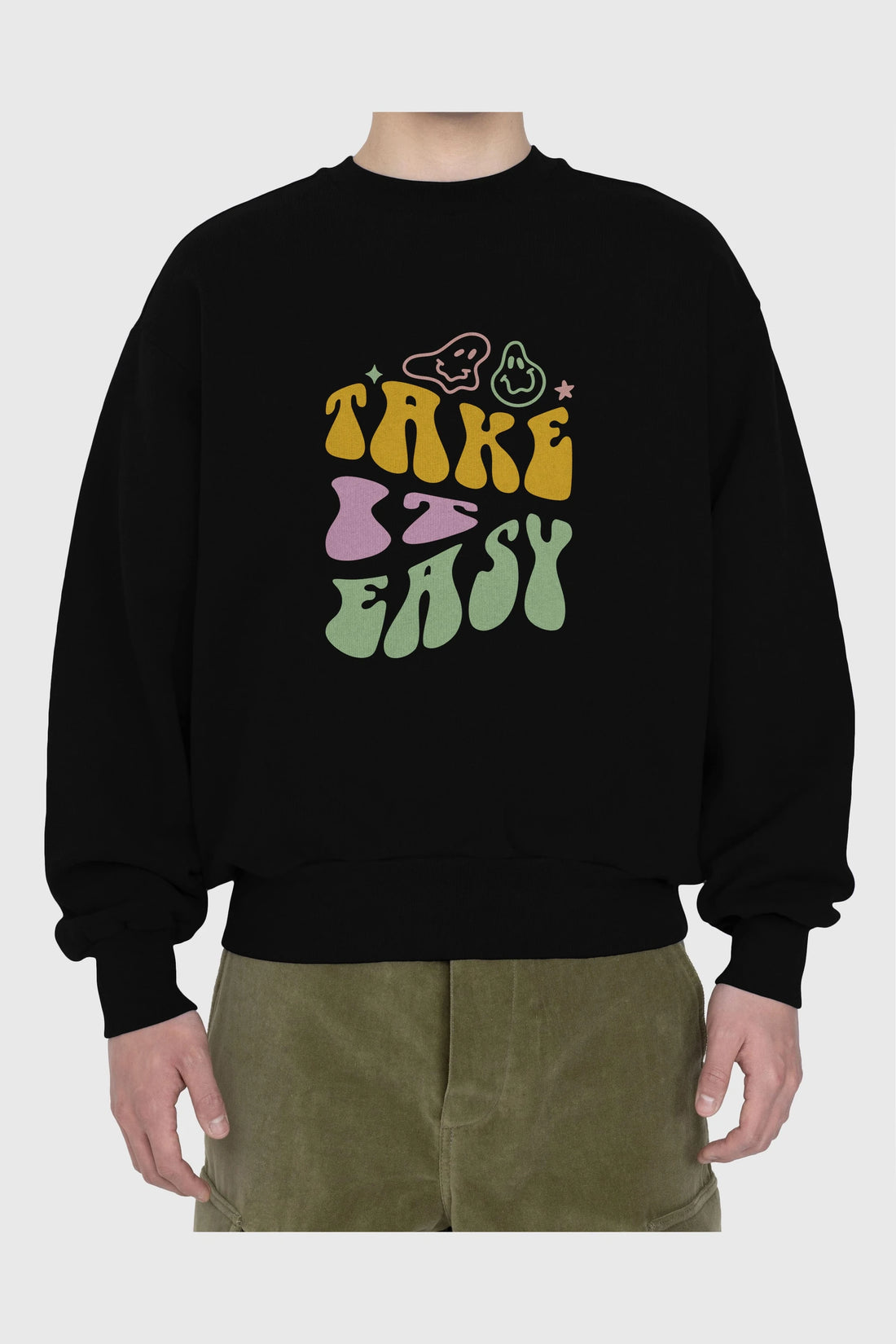 Take it Easy Yazılı Ön Baskılı Oversize Sweatshirt Erkek Kadın Unisex