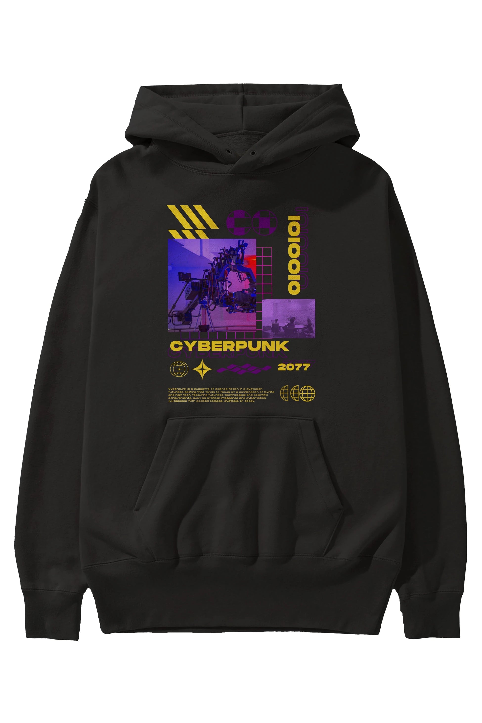 Cyberpunk Yazılı Ön Baskılı Oversize Hoodie Kapüşonlu Sweatshirt Erkek Kadın Unisex