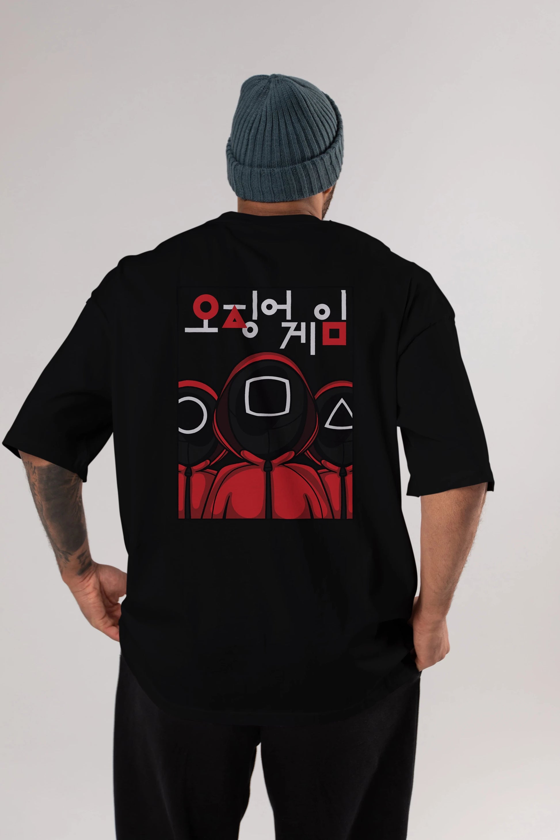 Squid Game (7) Arka Baskılı Oversize t-shirt Erkek Kadın Unisex %100 Pamuk Bisiklet Yaka tişort