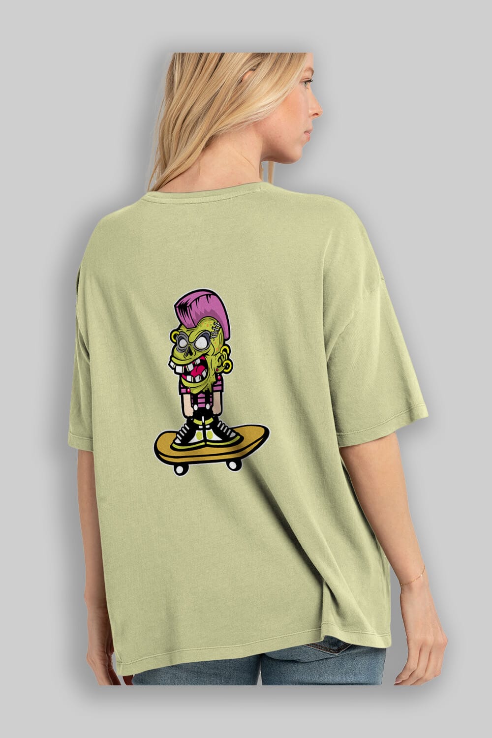 Zombie Punk Skater Arka Baskılı Oversize t-shirt Erkek Kadın Unisex %100 Pamuk tişort
