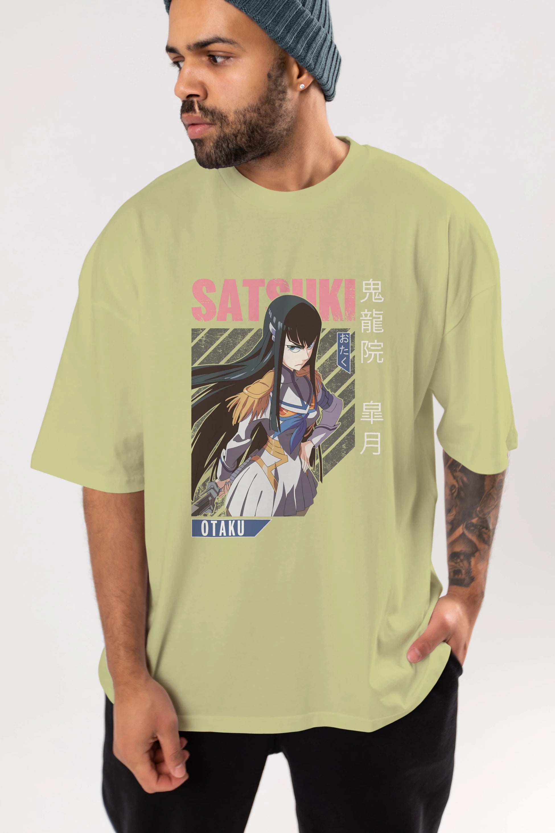 Satsuki Kiryuuin 8 Anime Ön Baskılı Oversize t-shirt %100 pamuk Erkek Kadın Unisex