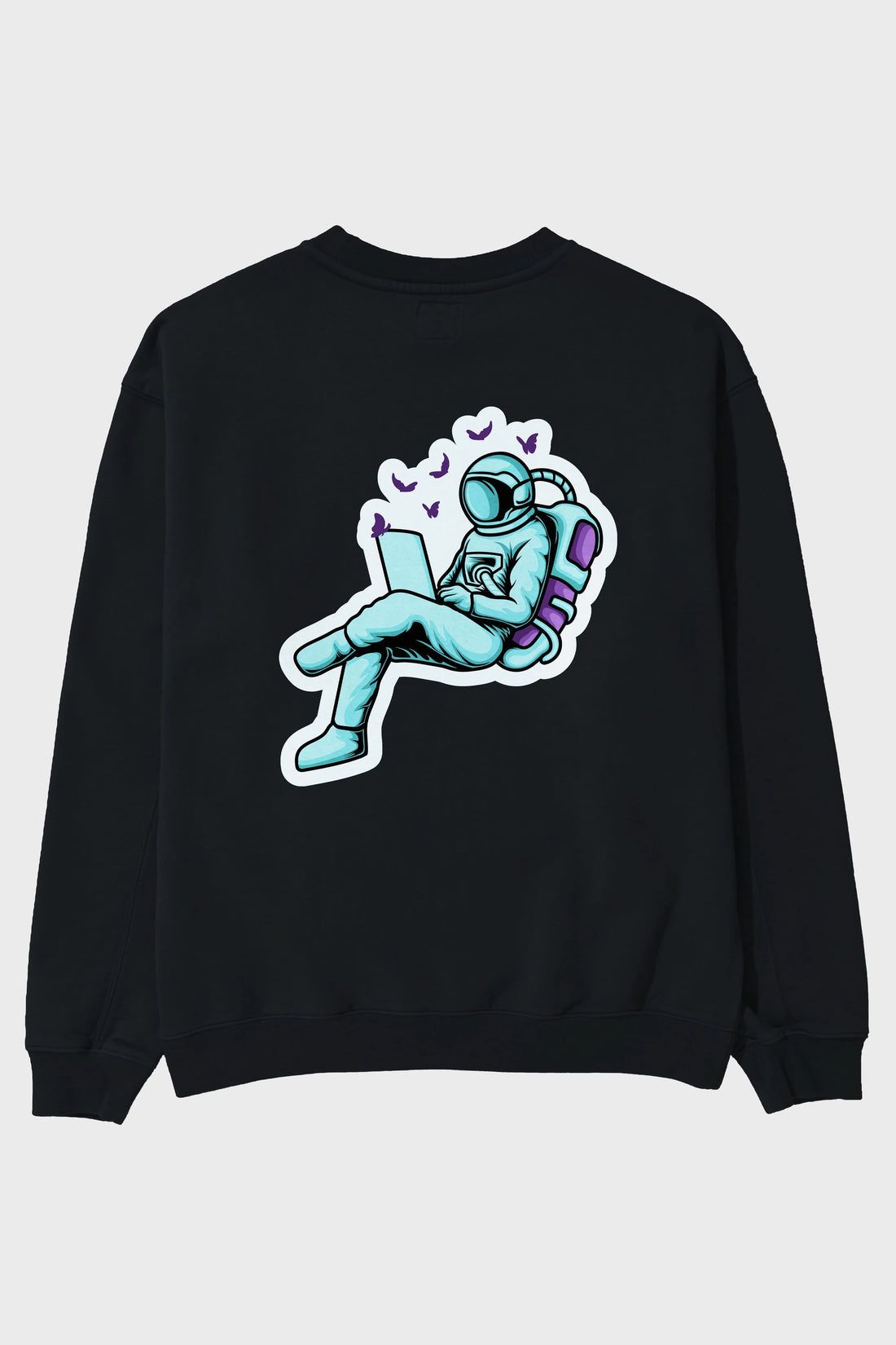 Work with Butterflies in Space Sticker Arka Baskılı Oversize Sweatshirt Erkek Kadın Unisex