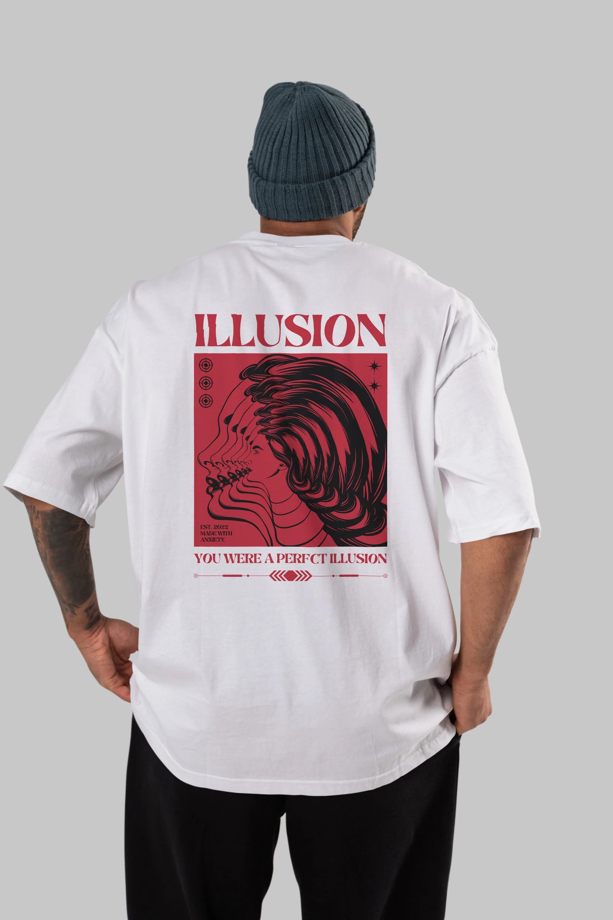 Illusion Streetwear Arka Baskılı Oversize t-shirt Erkek Kadın Unisex
