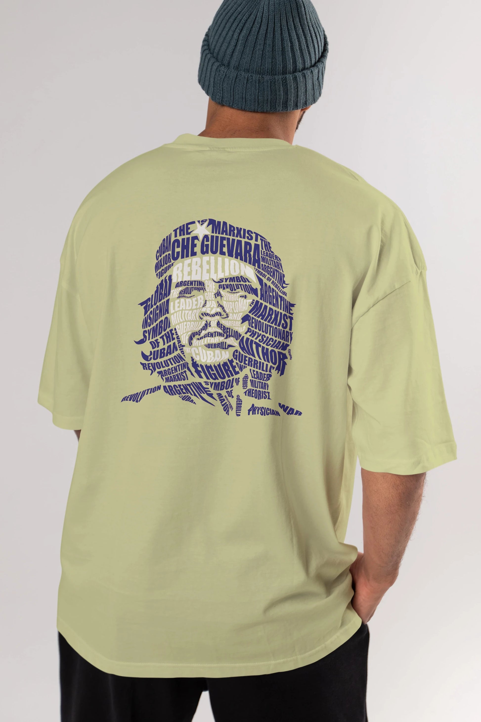 Che Guevara Calligram Arka Baskılı Oversize t-shirt %100 pamuk Erkek Kadın Unisex