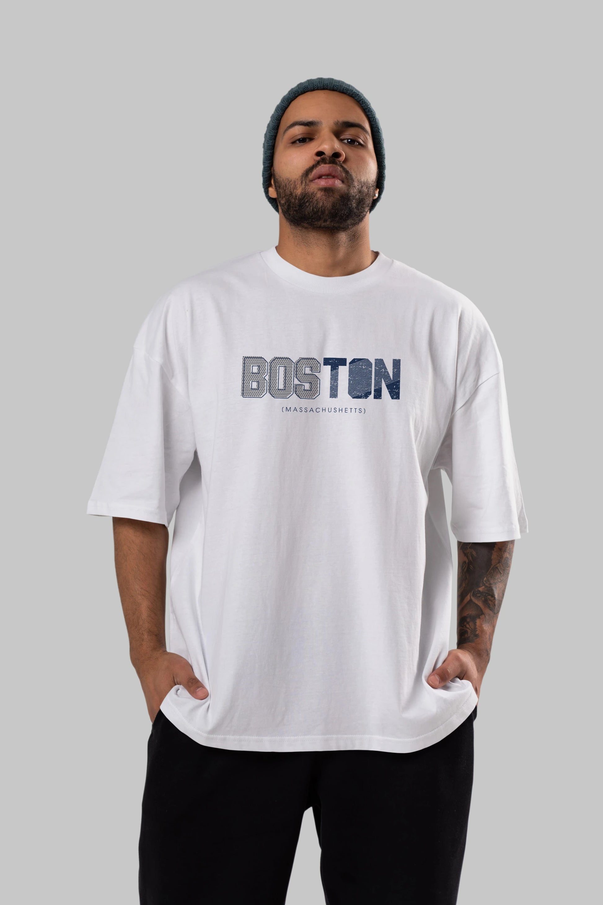 Boston Ön Baskılı Oversize t-shirt Erkek Kadın Unisex