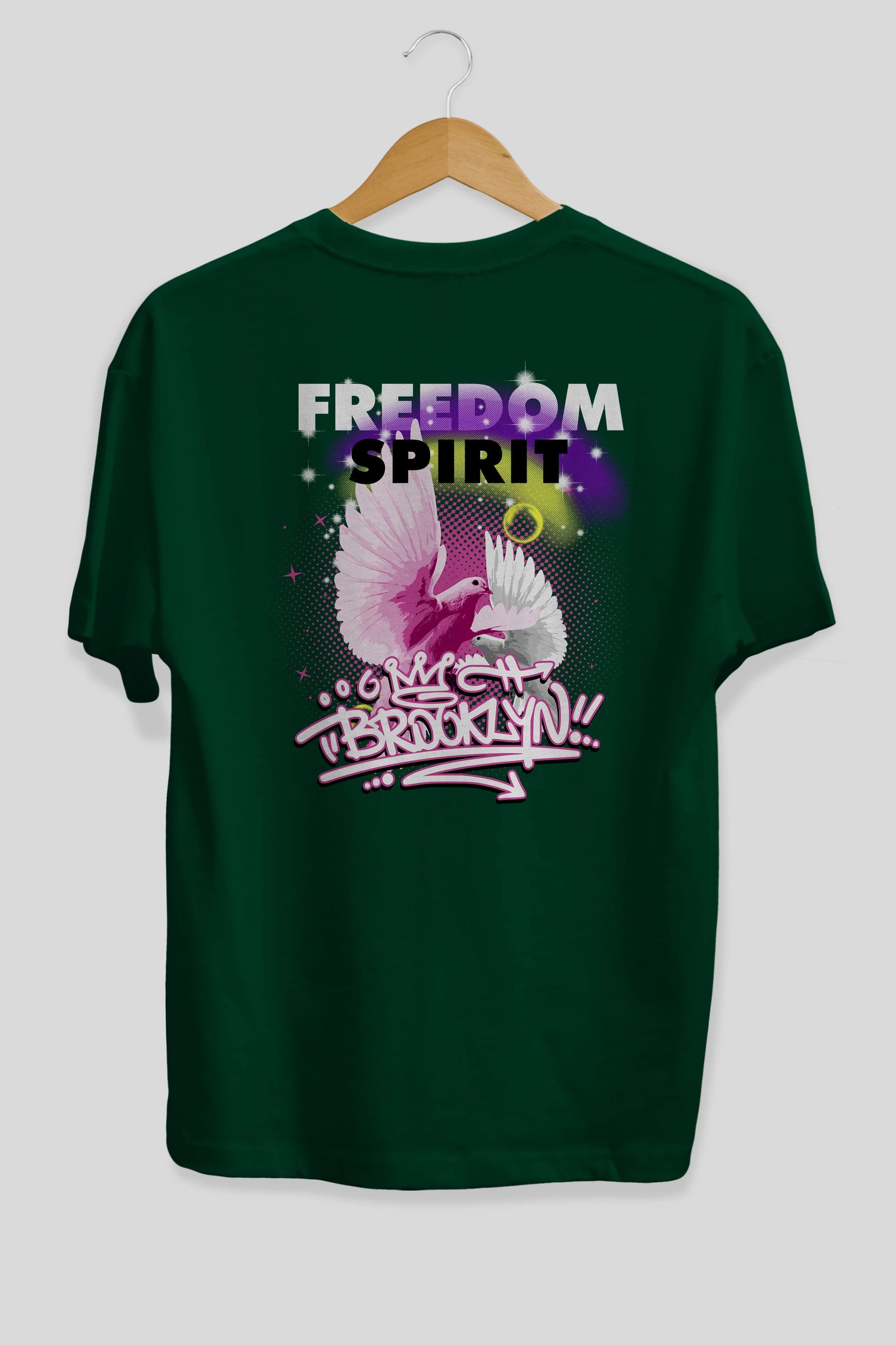 Freedom Spirit Brooklyn Arka Baskılı Oversize t-shirt Erkek Kadın Unisex