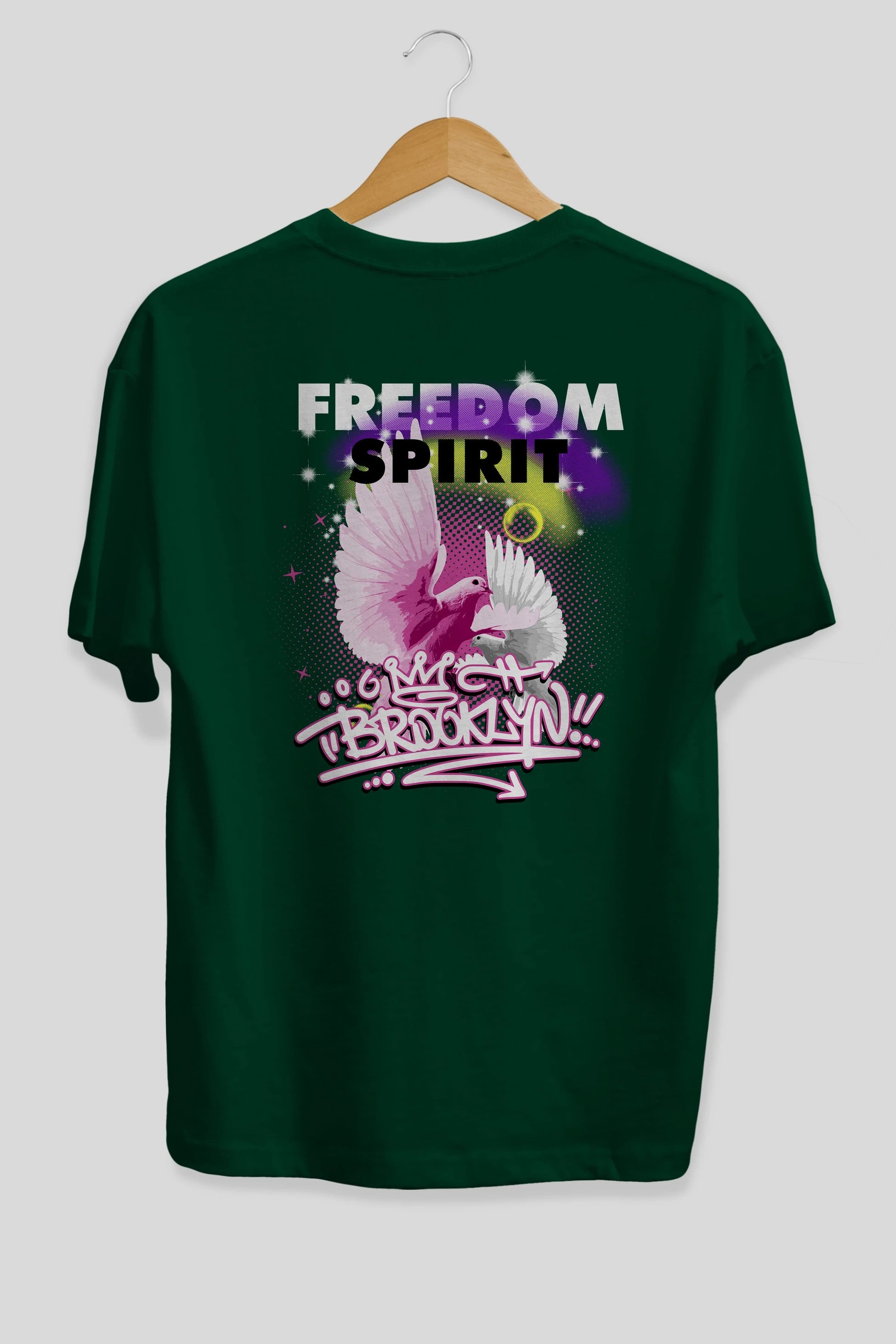 Freedom Spirit Brooklyn Arka Baskılı Oversize t-shirt Erkek Kadın Unisex