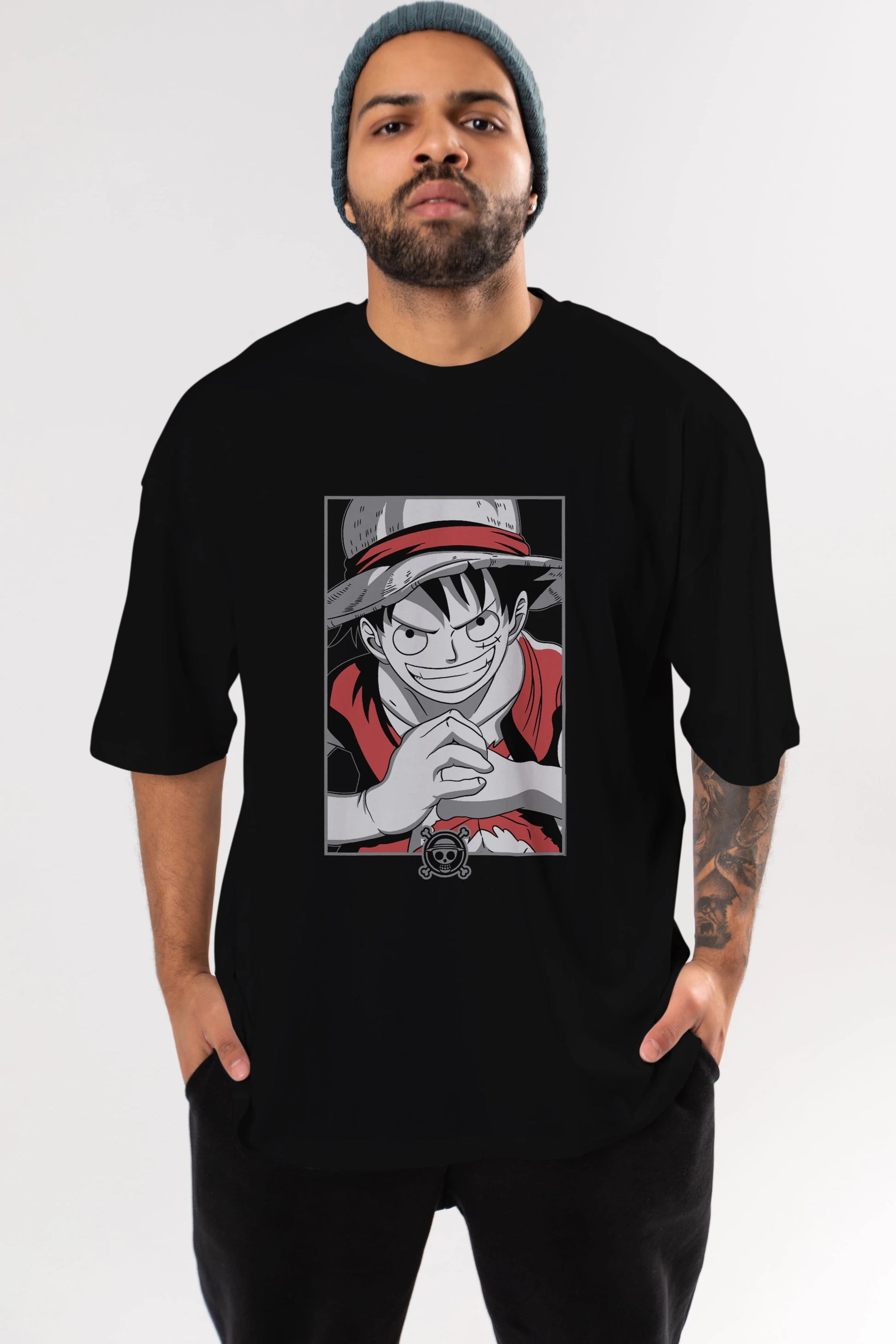 LUFF D. MONKEY OnePiece Anime Ön Baskılı Oversize t-shirt %100 pamuk Erkek Kadın Unisex