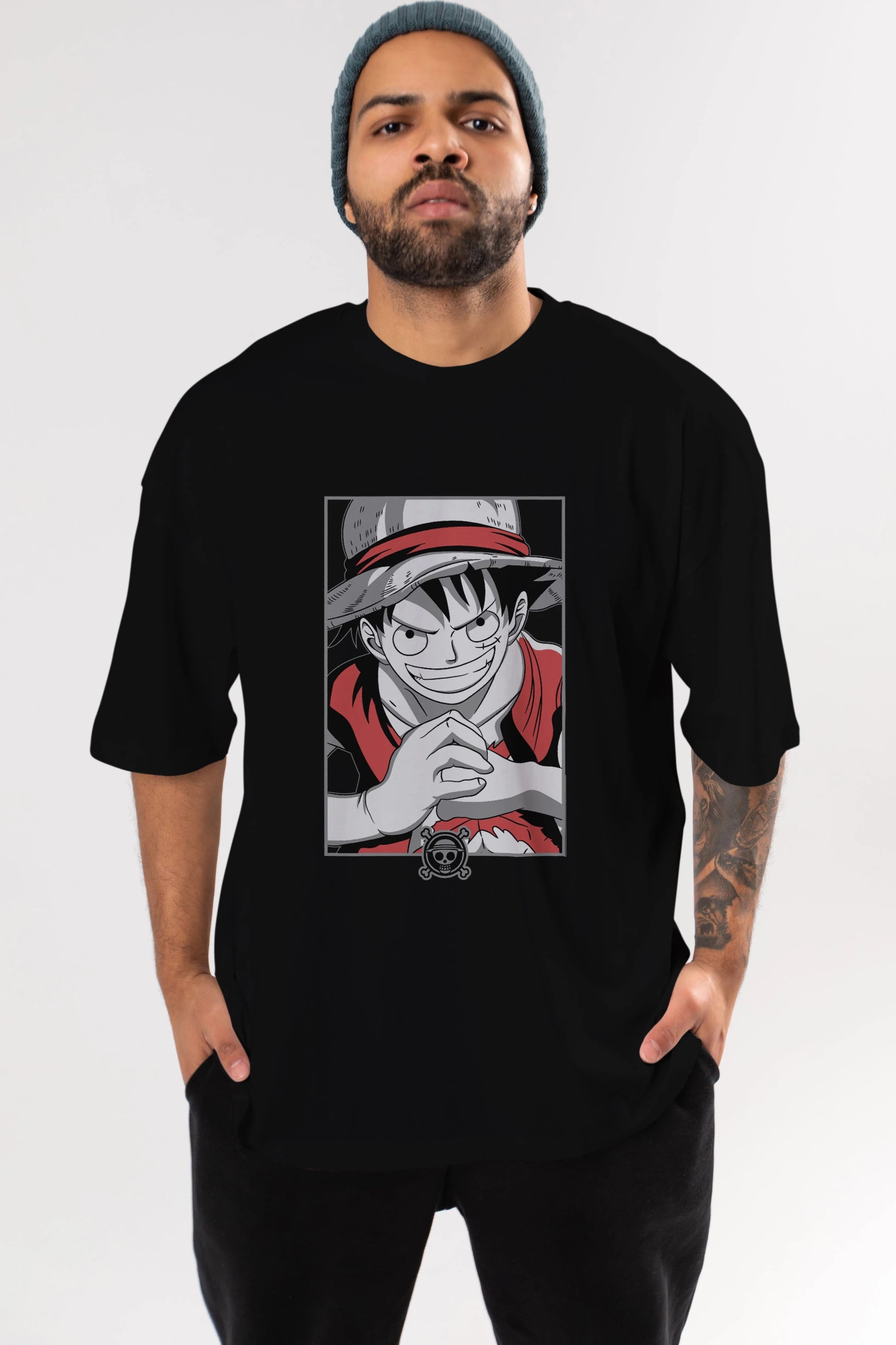 LUFF D. MONKEY OnePiece Anime Ön Baskılı Oversize t-shirt %100 pamuk Erkek Kadın Unisex