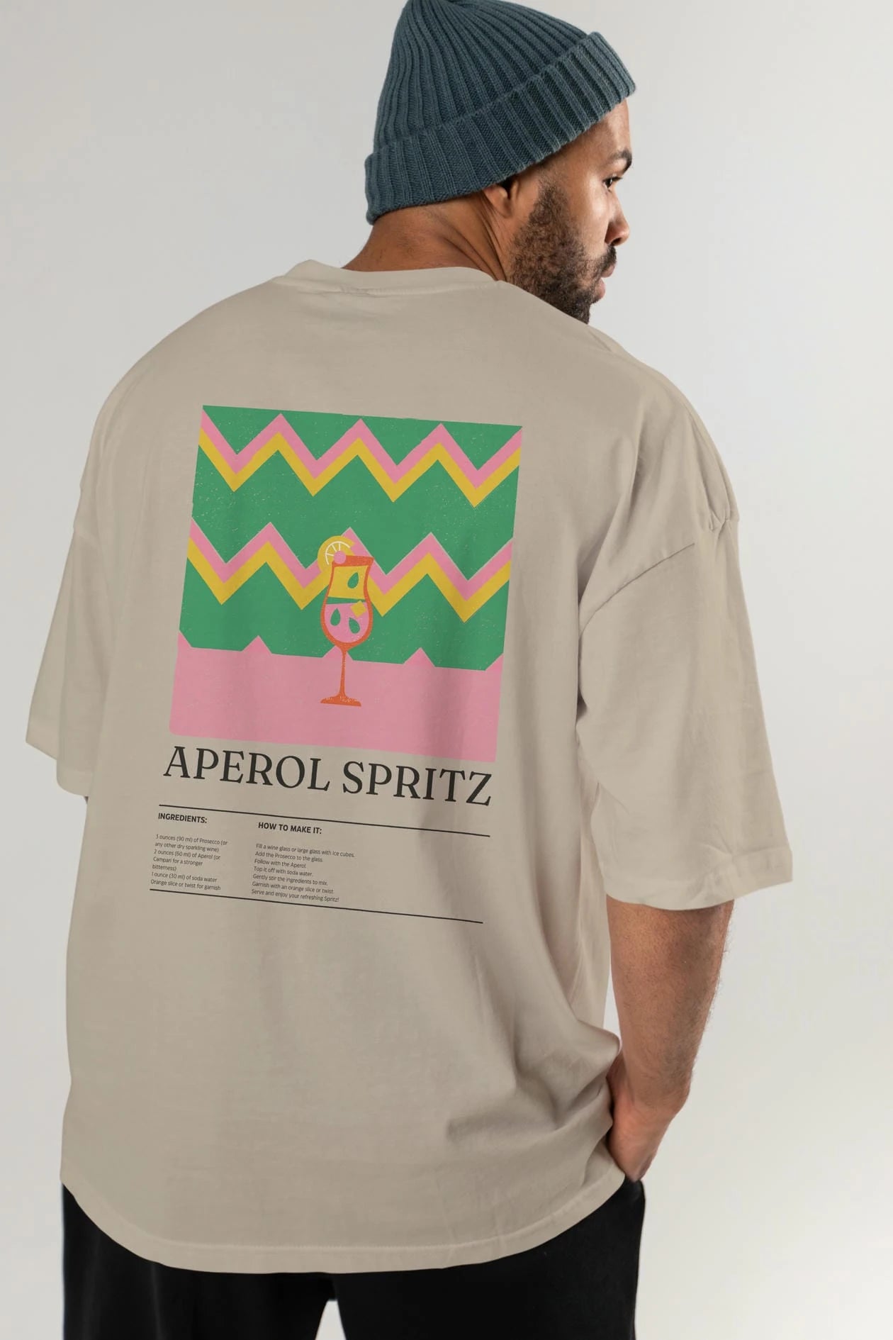 Aperol Spritz Kokteyl Serisi Arka Baskılı Oversize t-shirt Erkek Kadın %100 Pamuk Bisiklet Yaka tişort