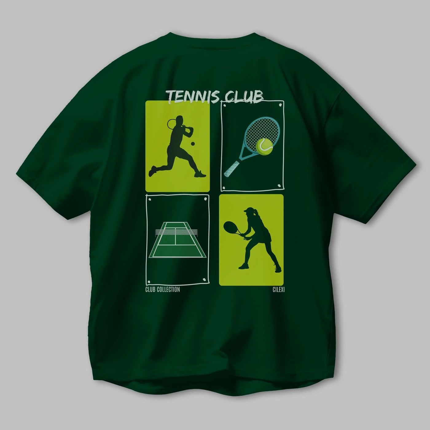 Tennis Club Arka Baskılı Oversize t-shirt Erkek Kadın %100 Pamuk Bisiklet Yaka tişort